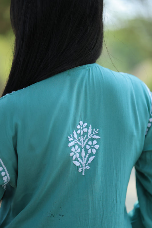 Aabdaar Premium Rayon Chikankari Set - Blue