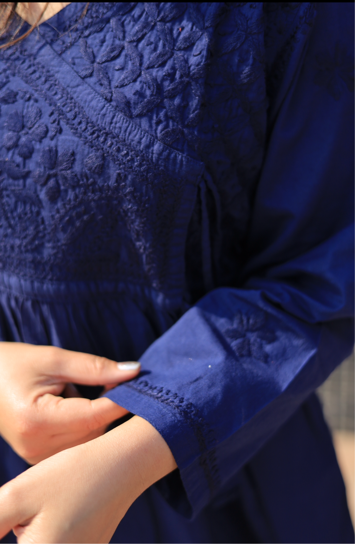 Aabdaar Cotton Chikankari Co-ord set - Navy Blue