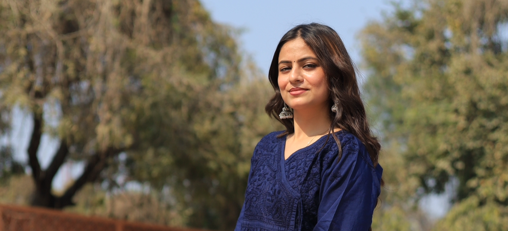 Aabdaar Cotton Chikankari Co-ord set - Navy Blue