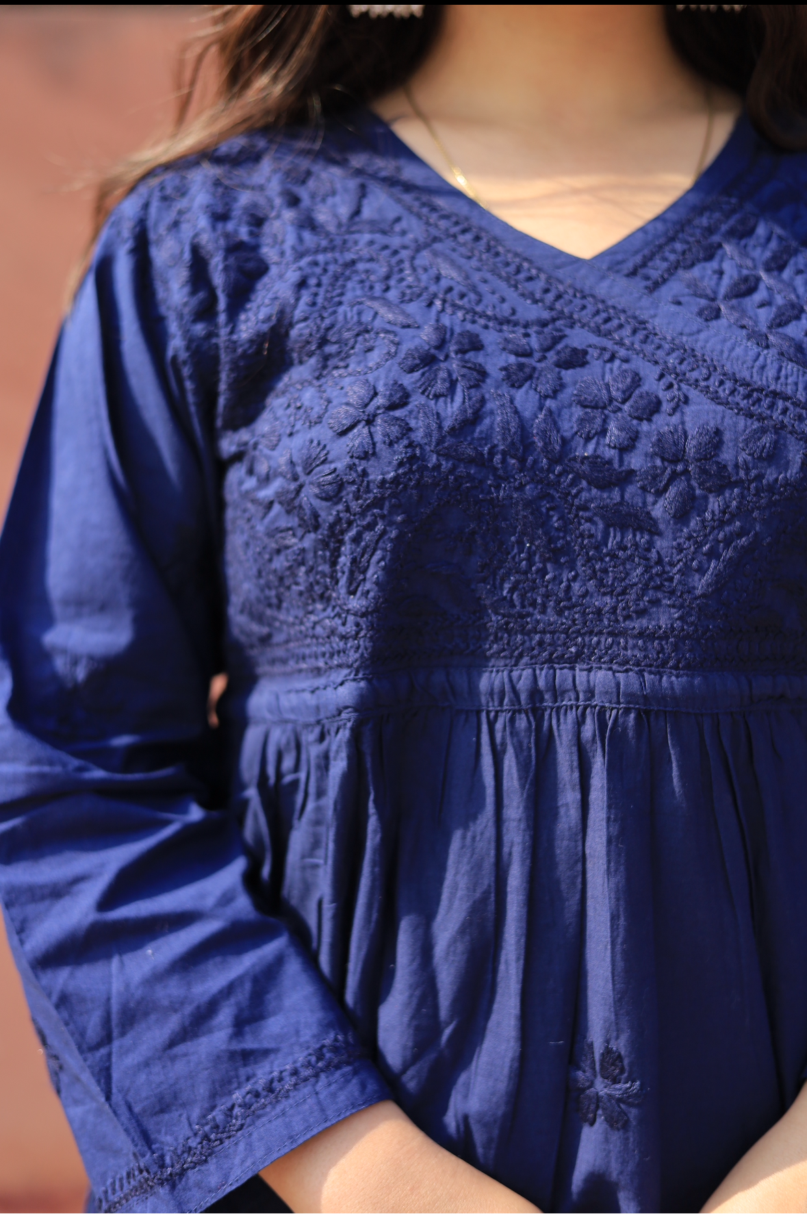 Aabdaar Cotton Chikankari Co-ord set - Navy Blue