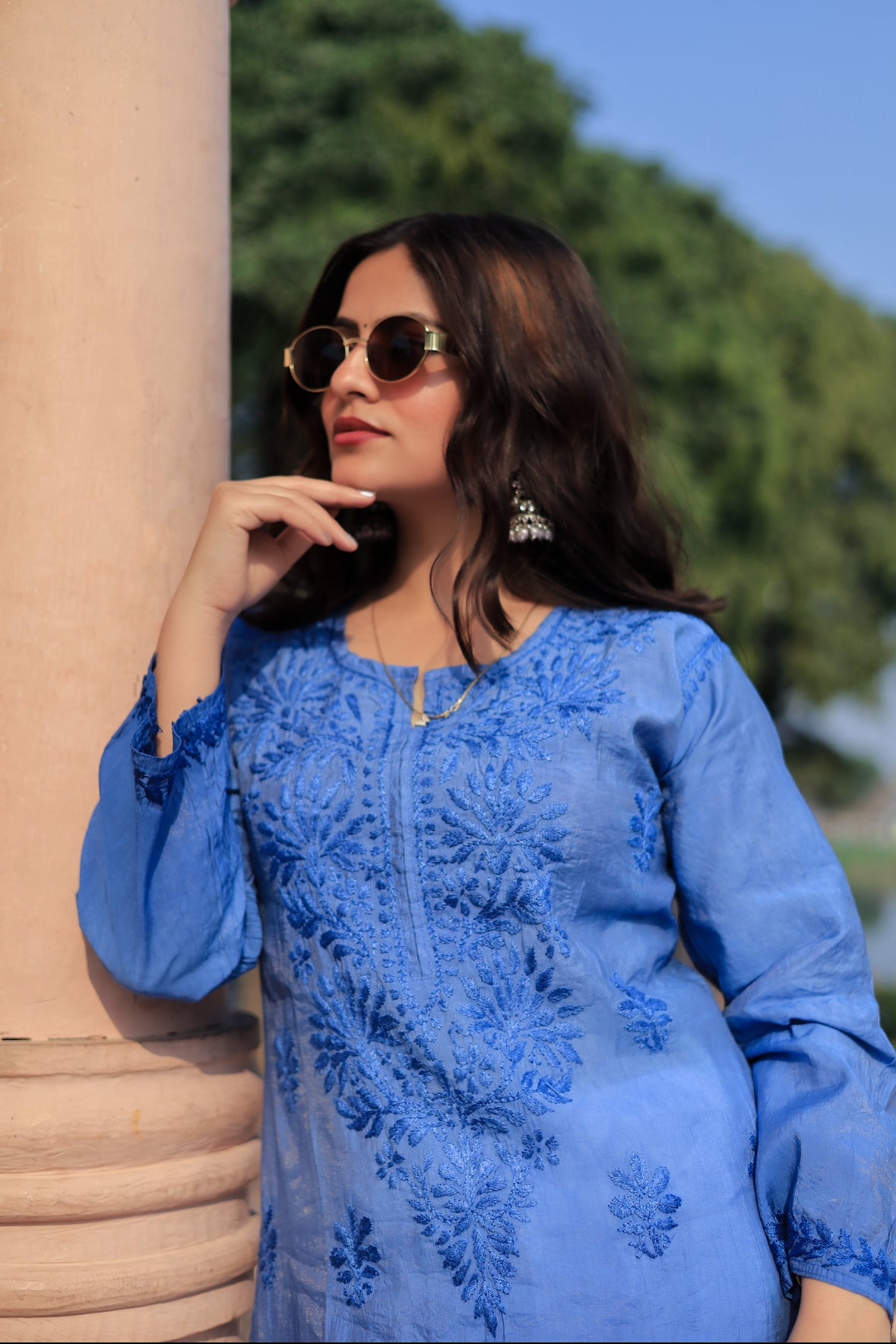 Premium Chanderi Chikankari kurta - Blue