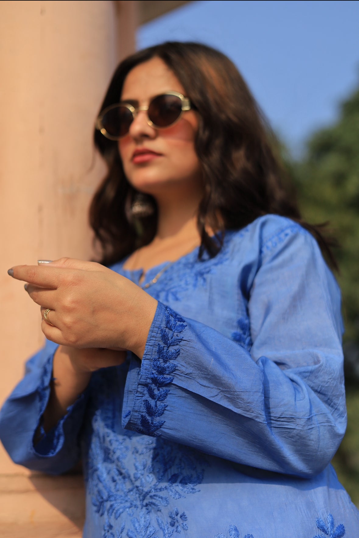 Premium Chanderi Chikankari kurta - Blue