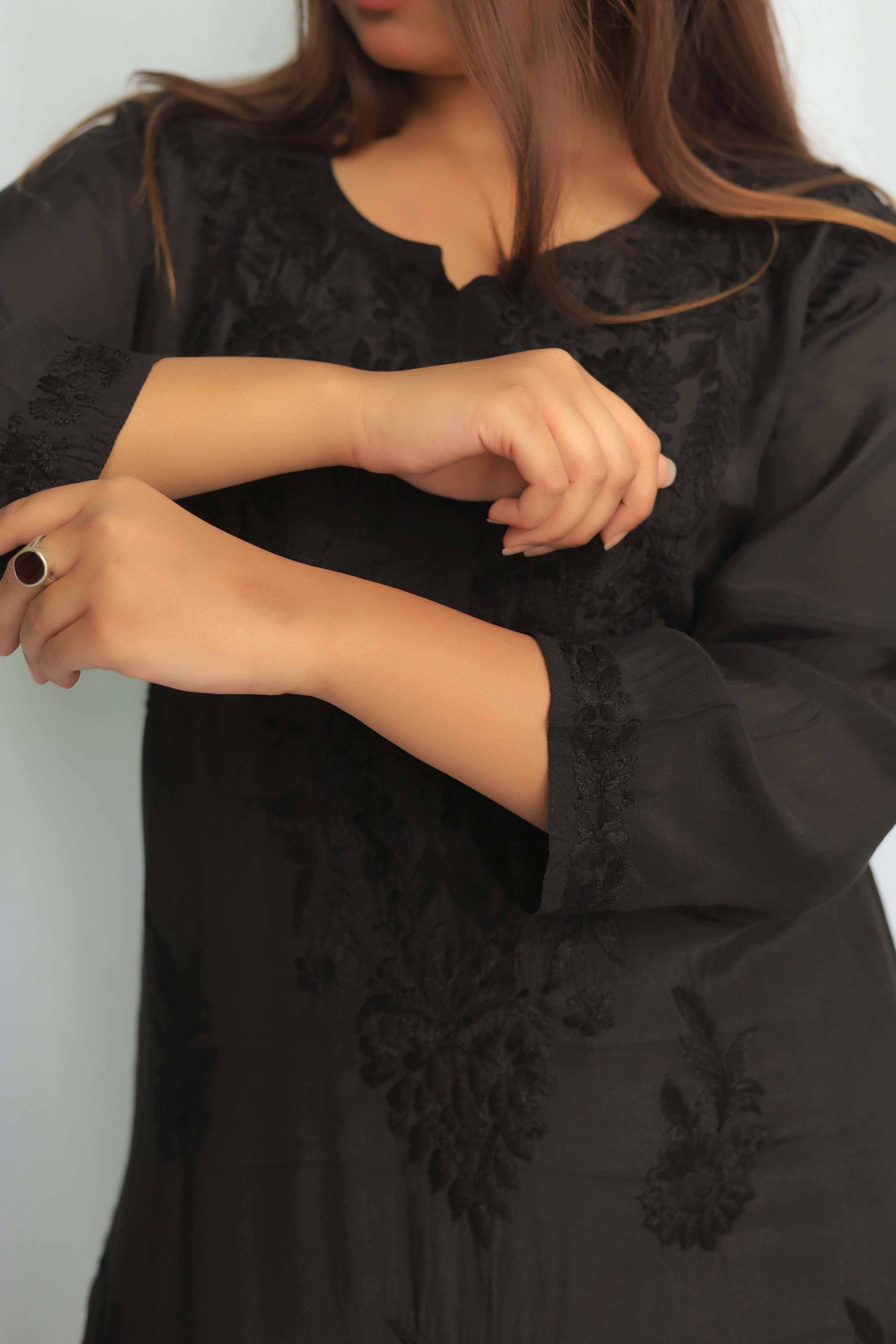 Premium Muslin Chikankari Kurta palazzo set - Black