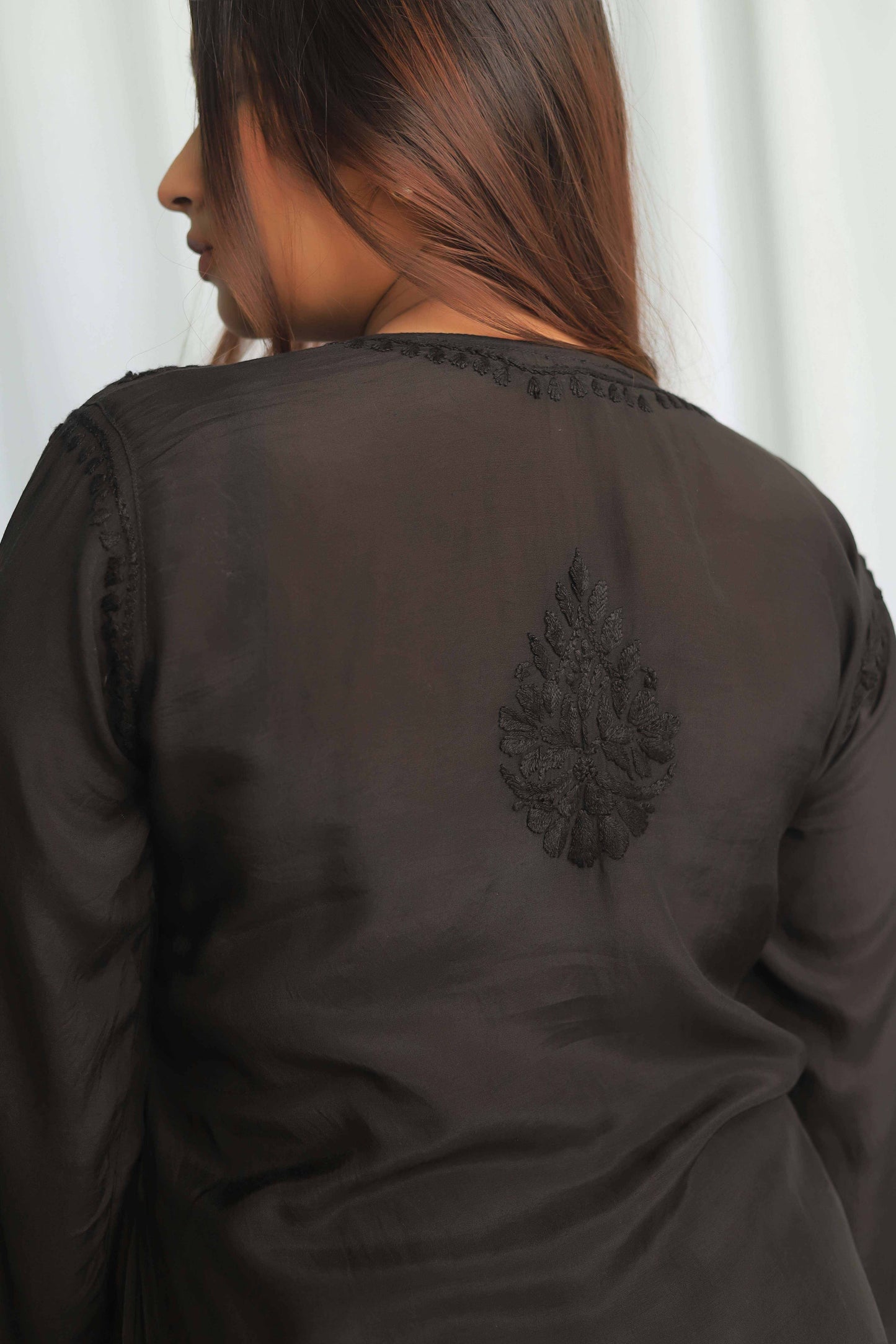 Premium Muslin Chikankari Kurta palazzo set - Black