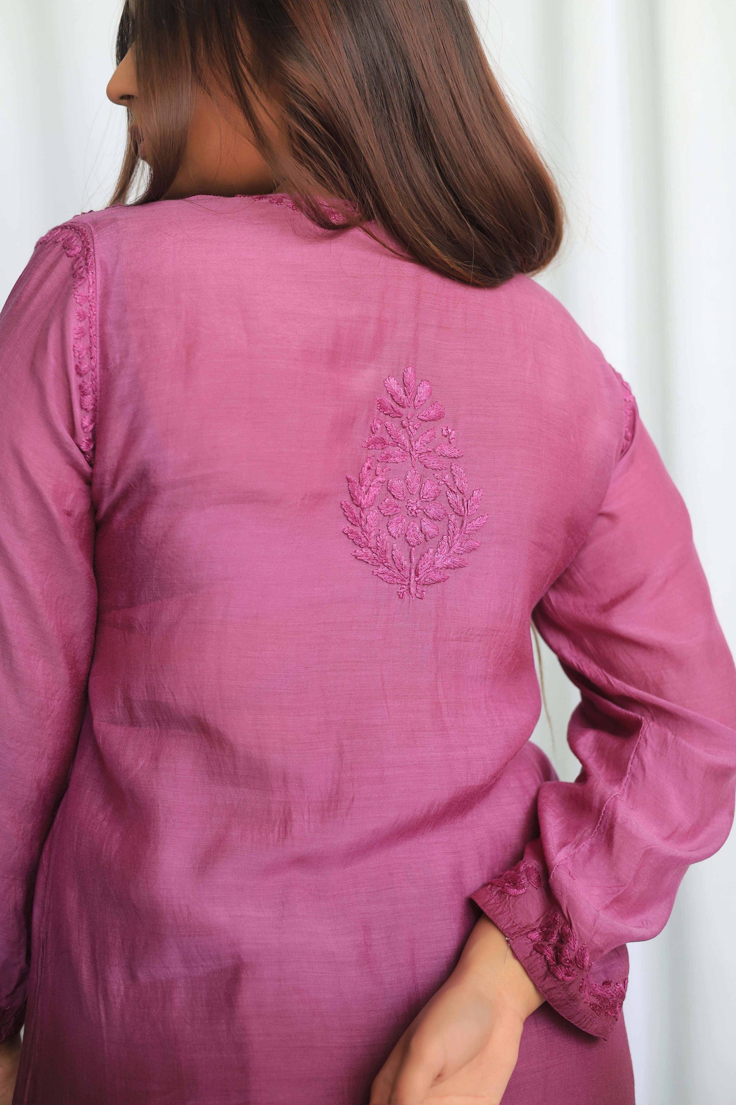 Premium Muslin Chikankari Kurta palazzo set - Wine (Dual tone)
