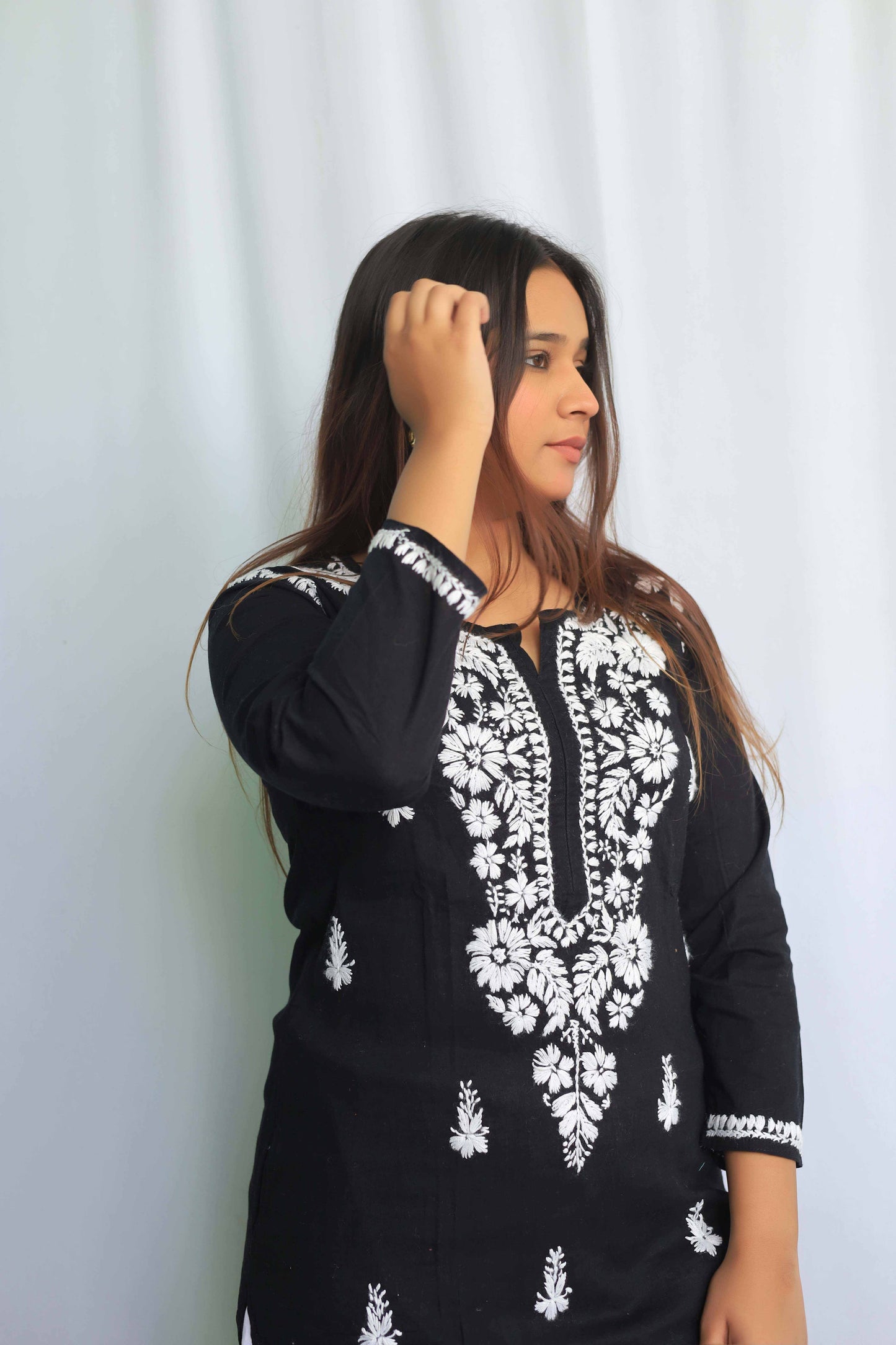 Cotton Chikankari Kurta - Black