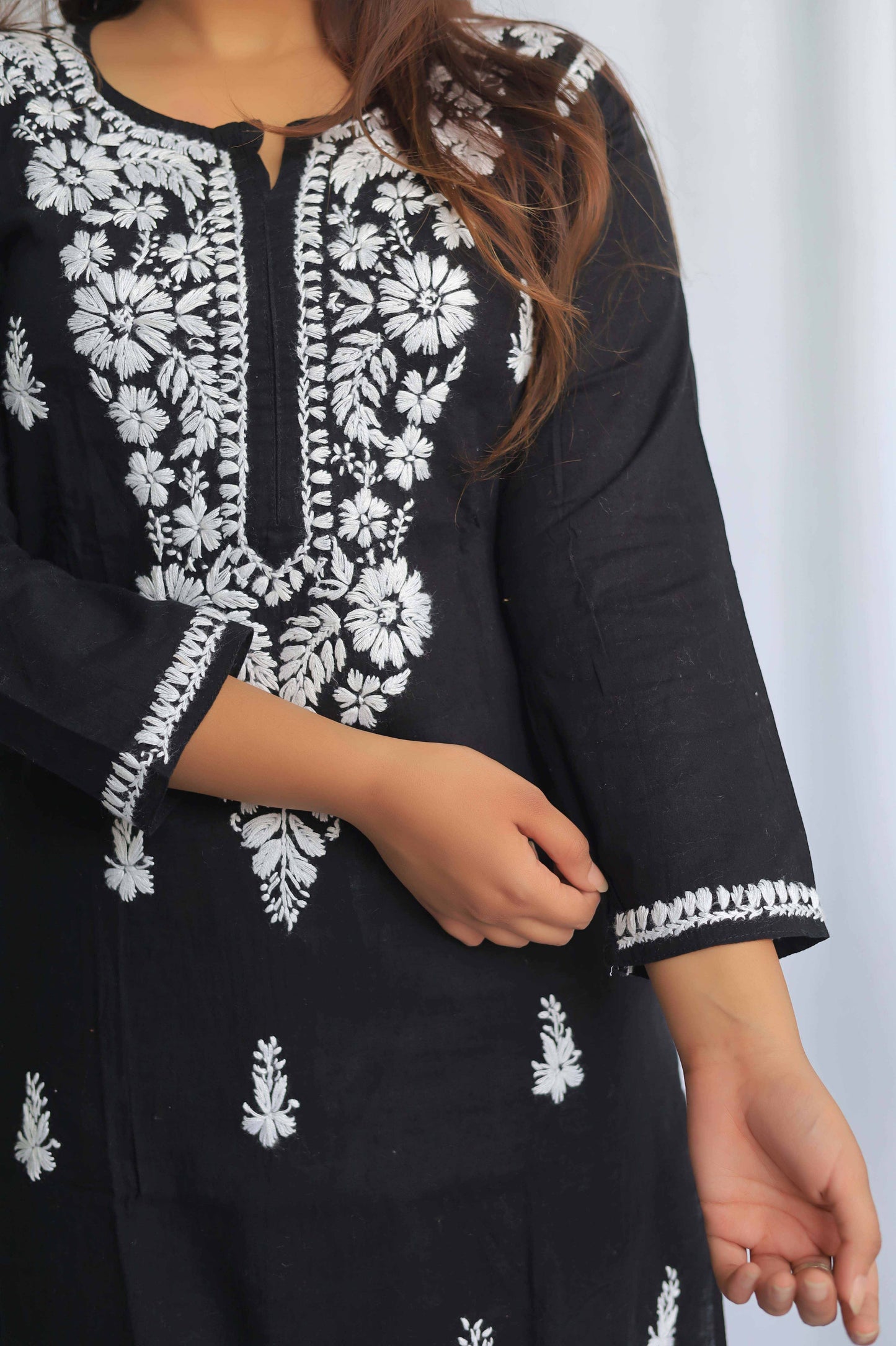 Cotton Chikankari Kurta - Black