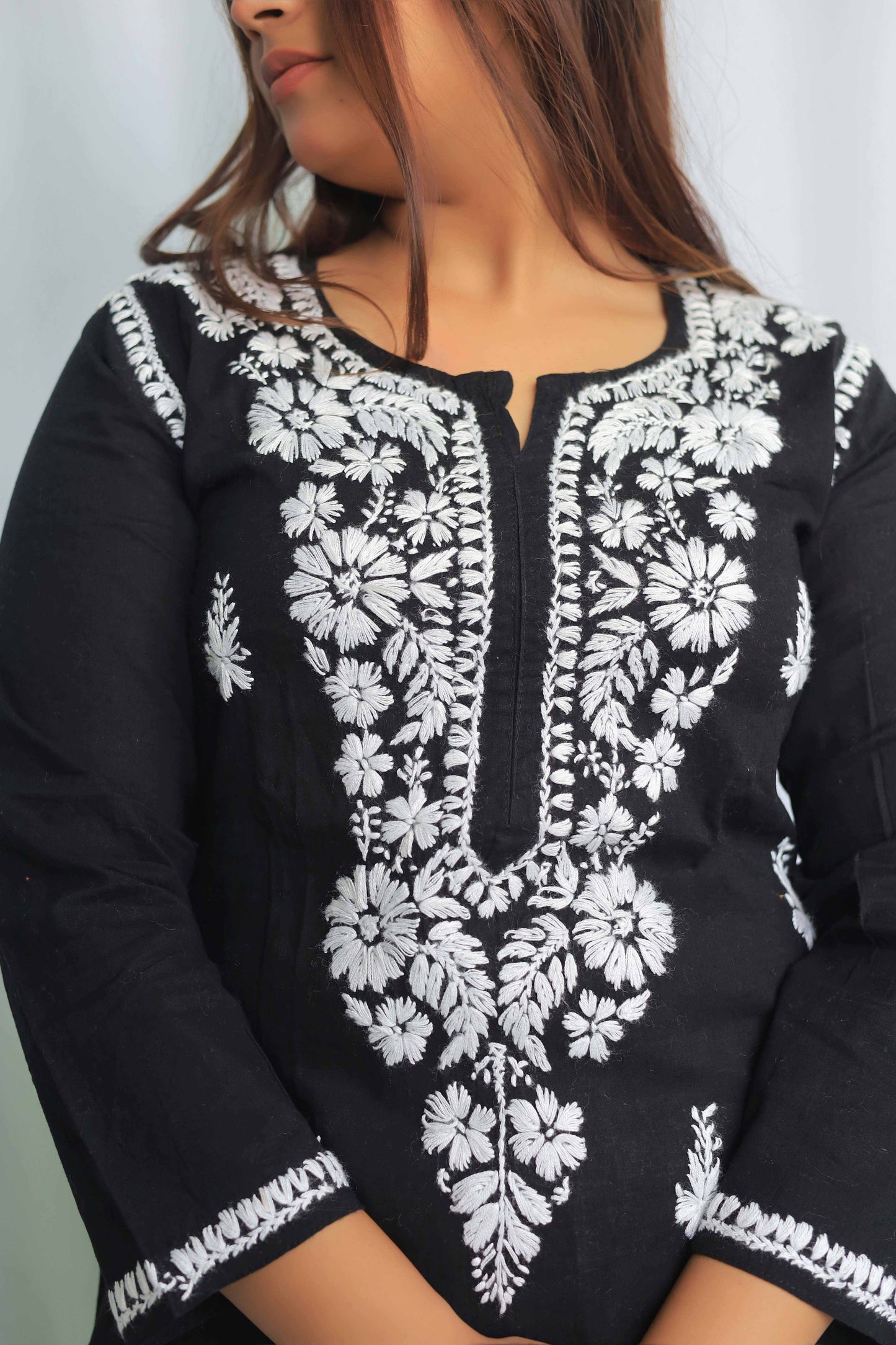 Cotton Chikankari Kurta - Black