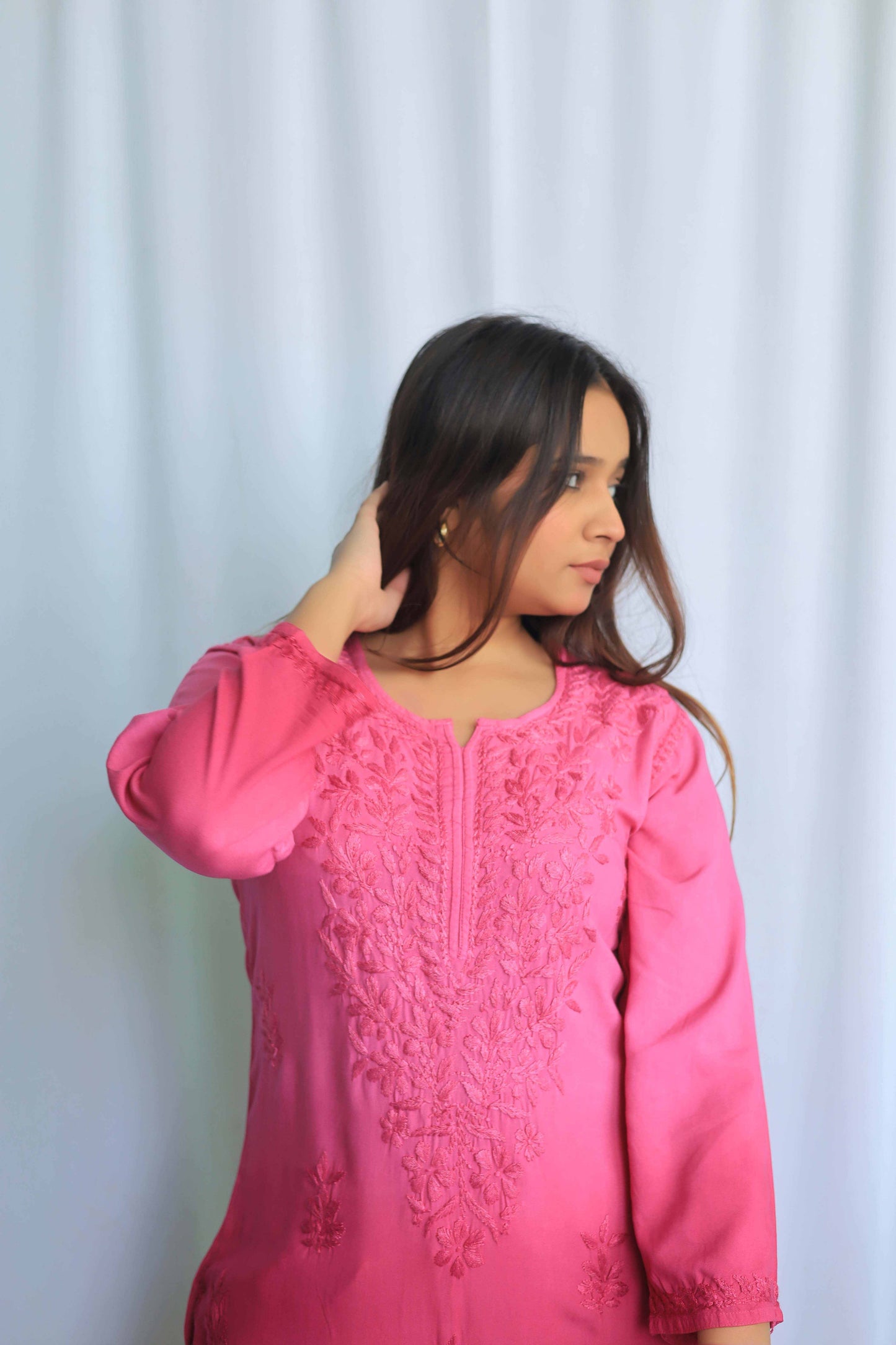 Aabdaar Rayon Chikankari Kurta - Cherry Pink (Dual tone)