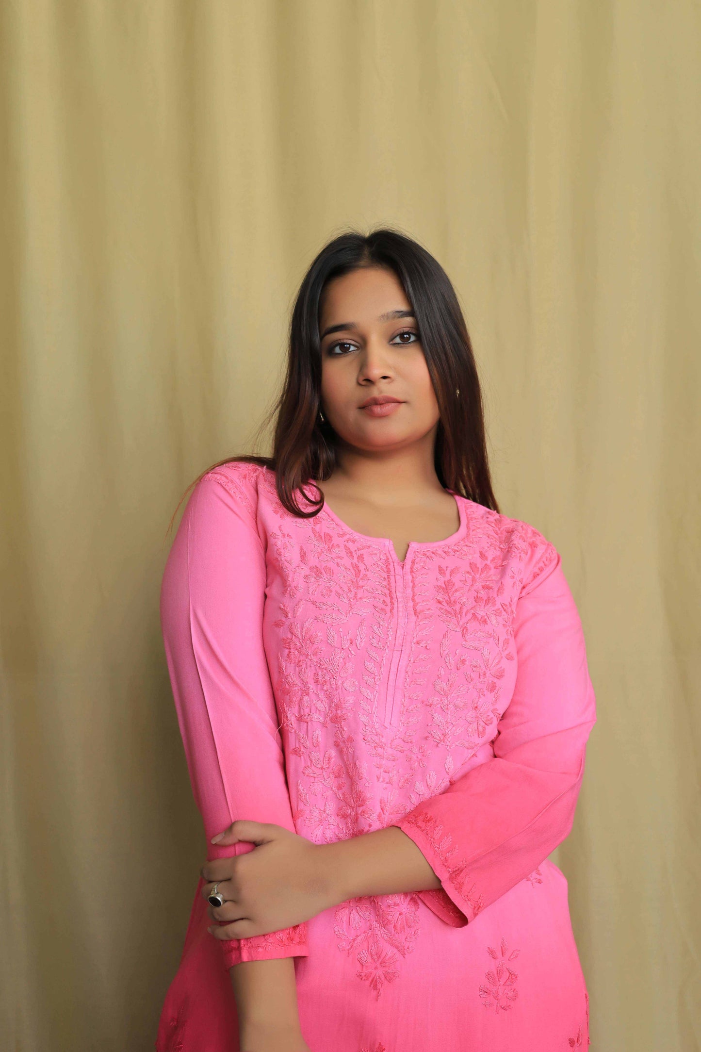 Aabdaar Rayon Chikankari Kurta - Hot Pink (Dual tone)