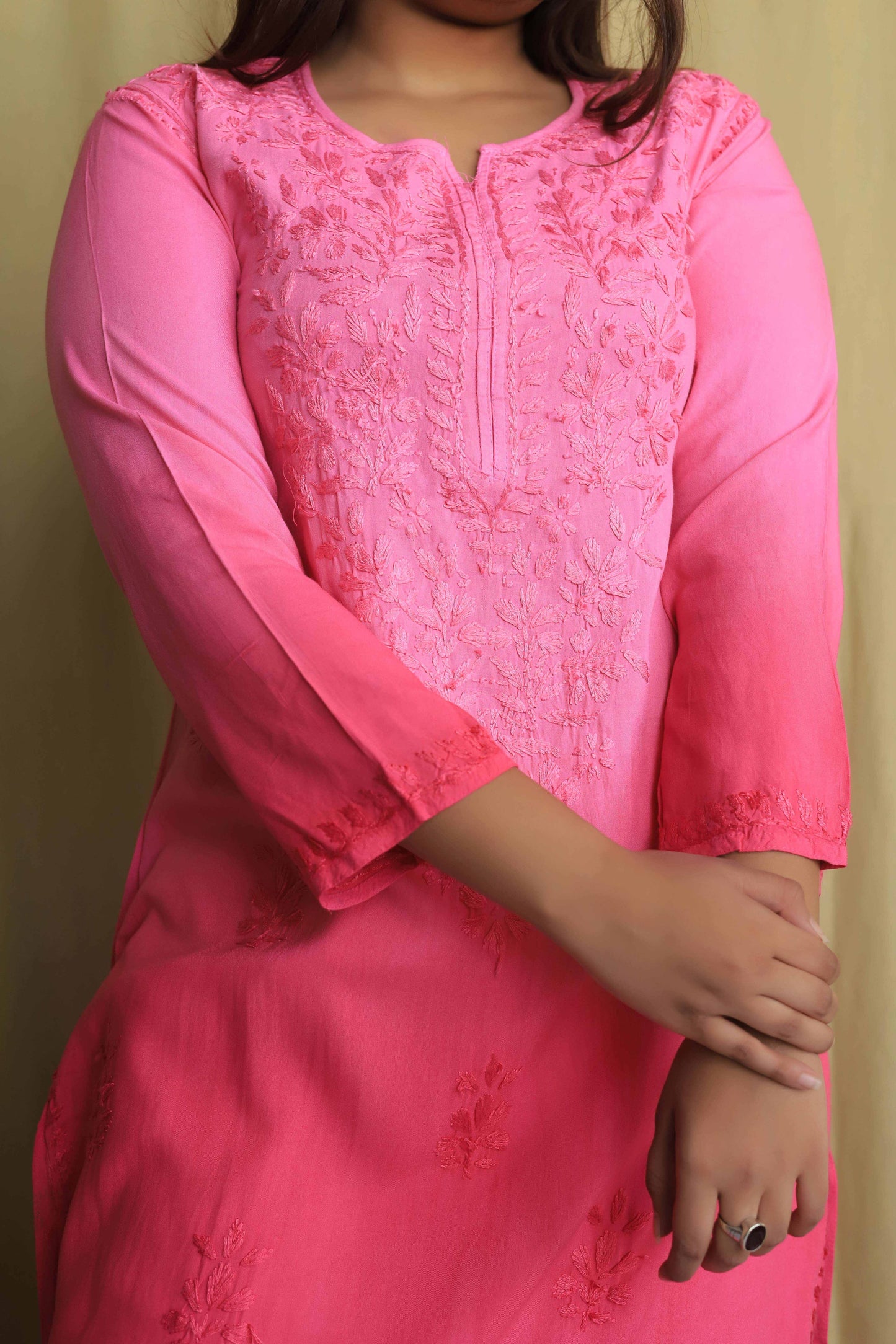 Aabdaar Rayon Chikankari Kurta - Hot Pink (Dual tone)