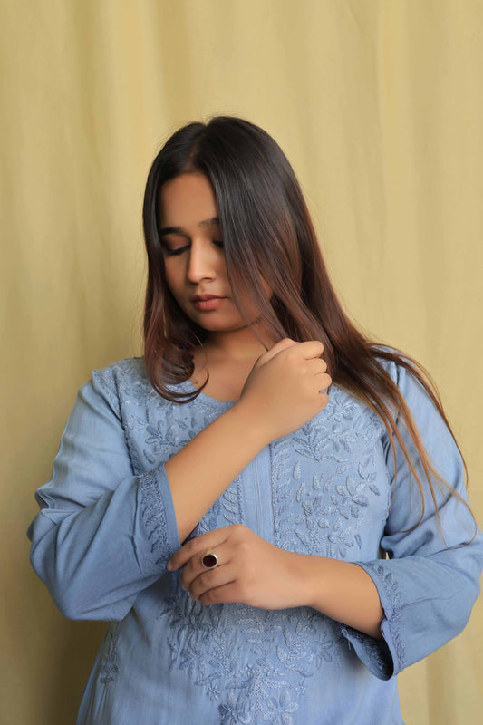 Aabdaar Rayon Chikankari Kurta - Gray (dual tone)