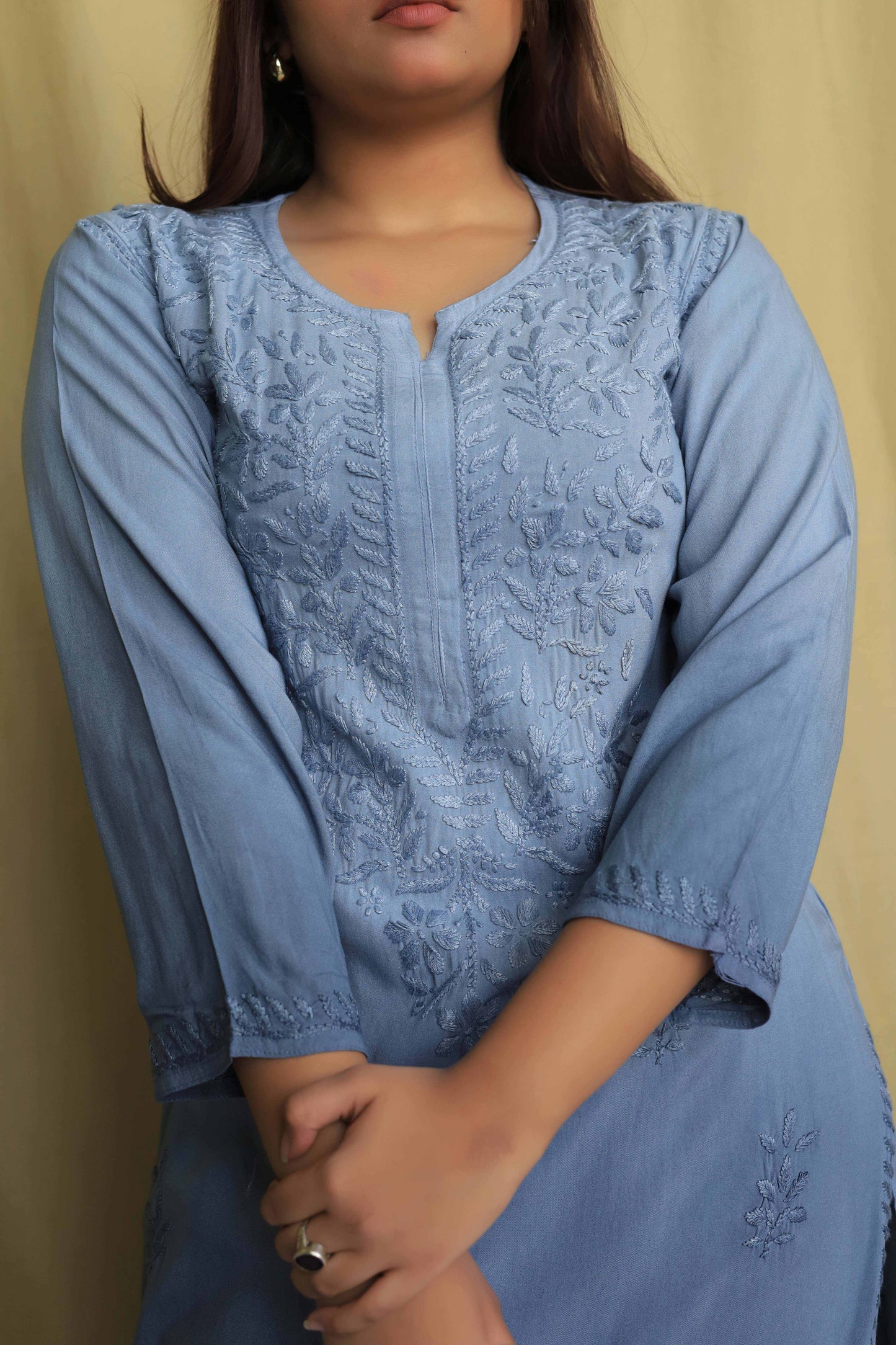 Aabdaar Rayon Chikankari Kurta - Gray (dual tone)