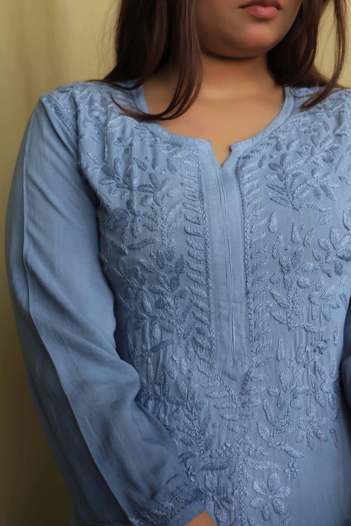 Aabdaar Rayon Chikankari Kurta - Gray (dual tone)