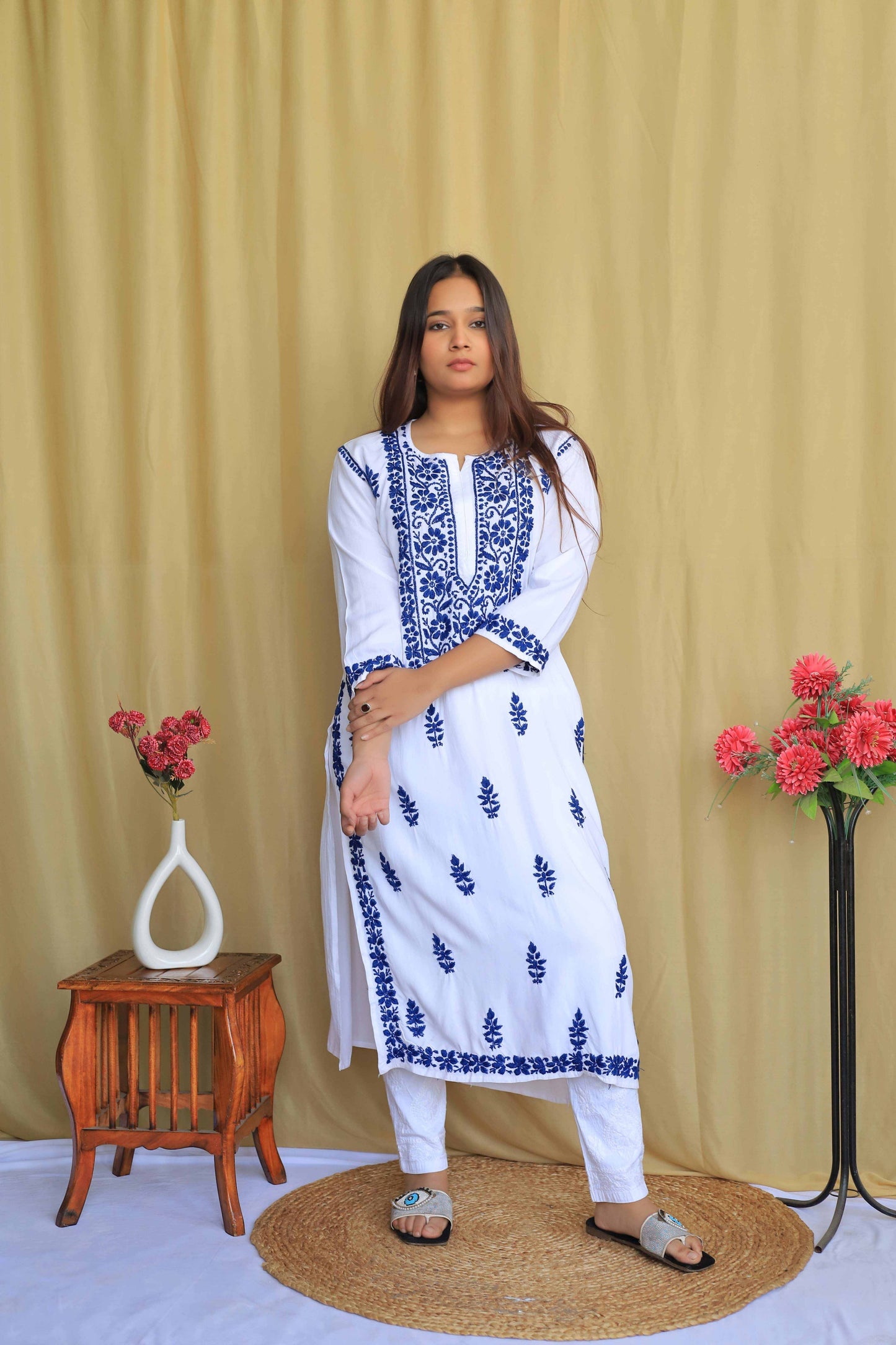 Premium Modal Chikankari Kurta - Navy Blue