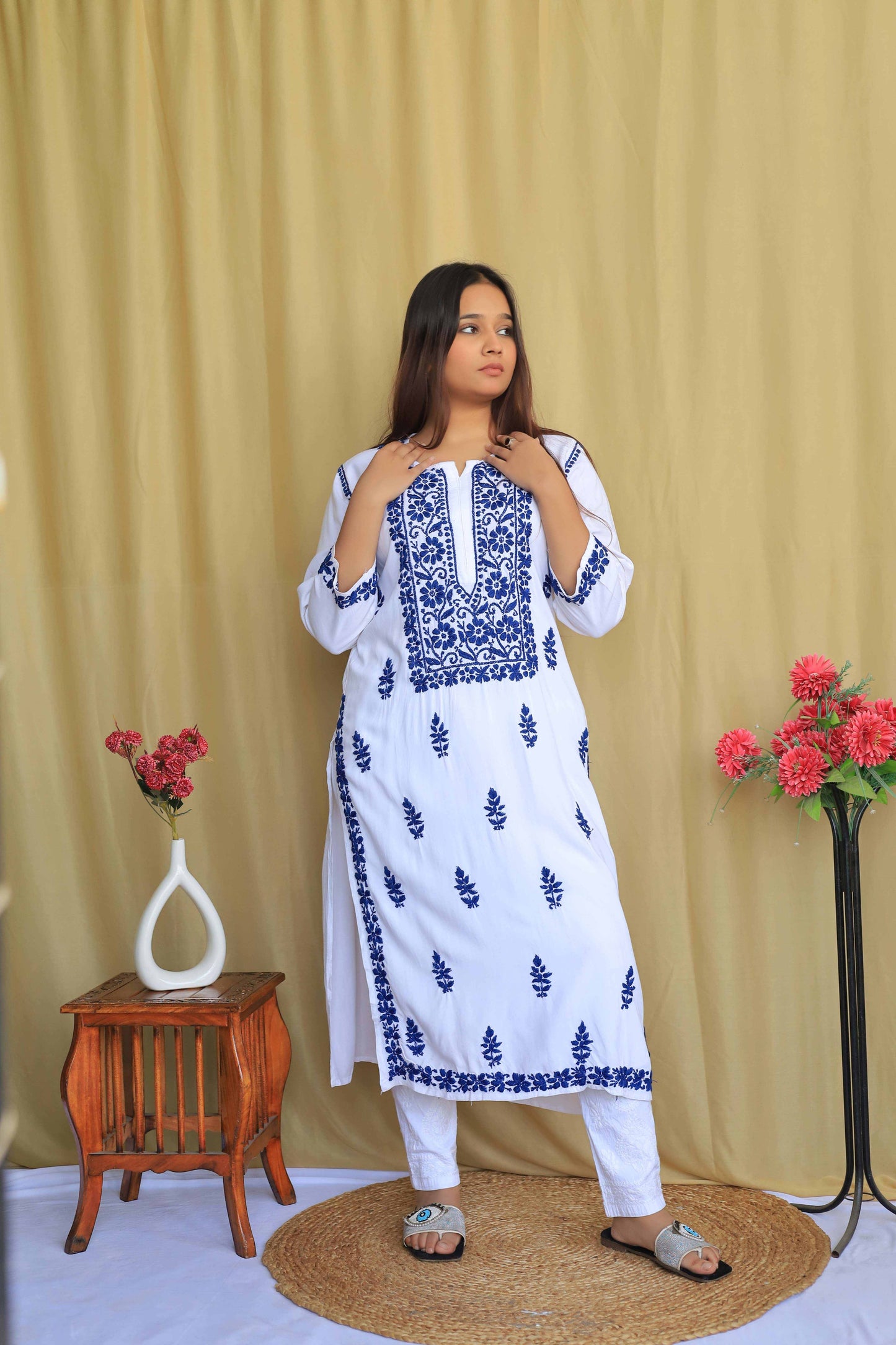 Premium Modal Chikankari Kurta - Navy Blue