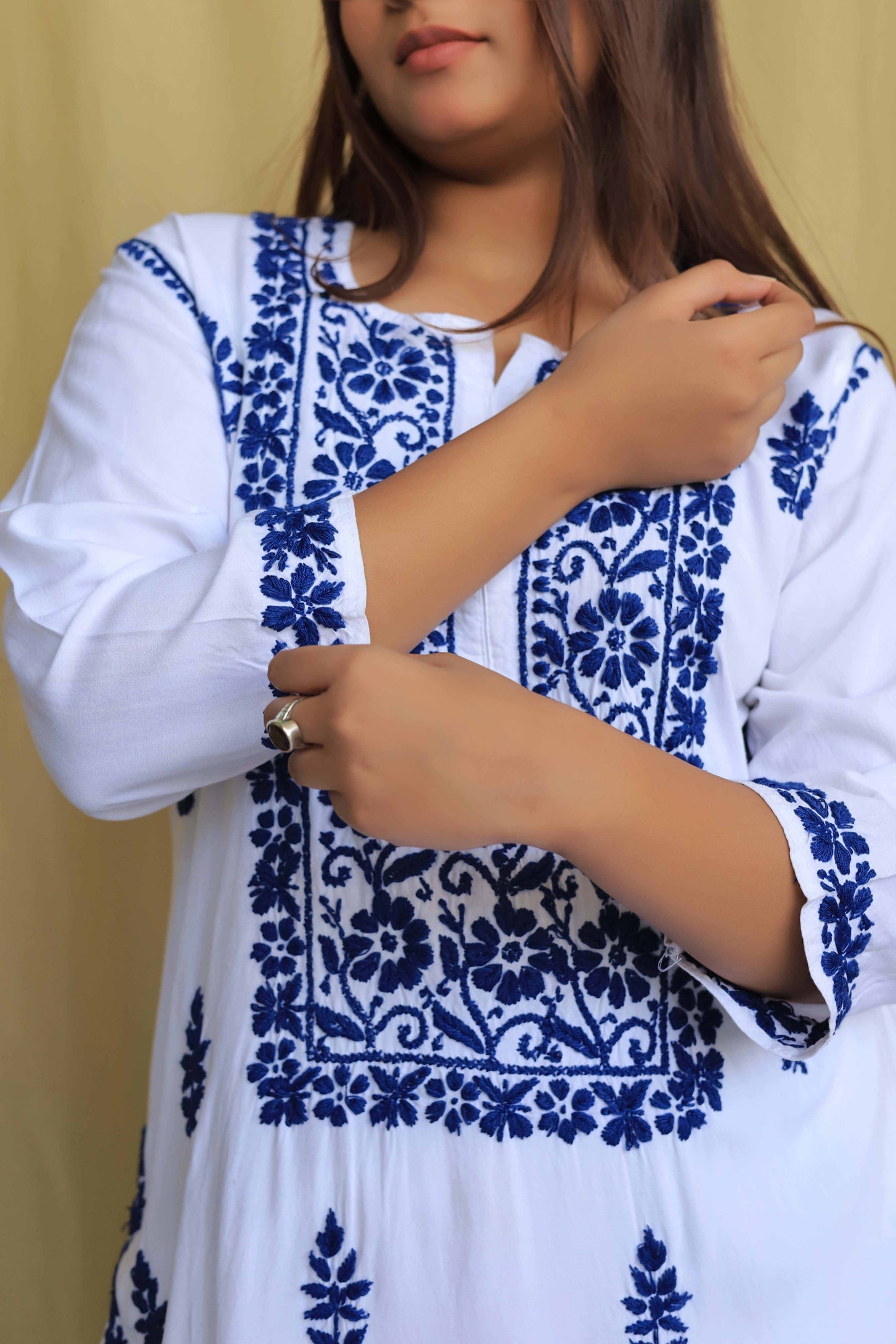Premium Modal Chikankari Kurta - Navy Blue