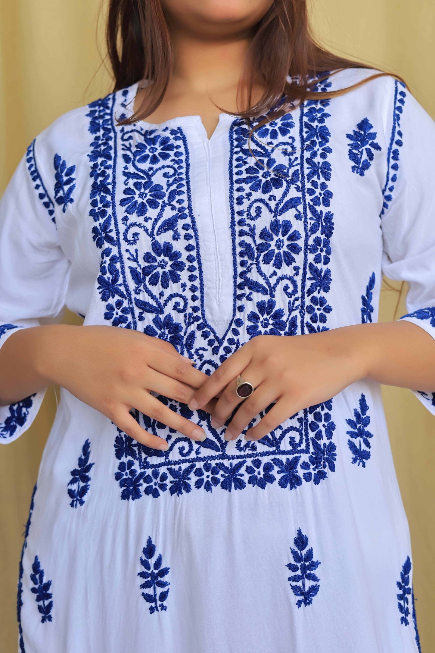 Premium Modal Chikankari Kurta - Navy Blue