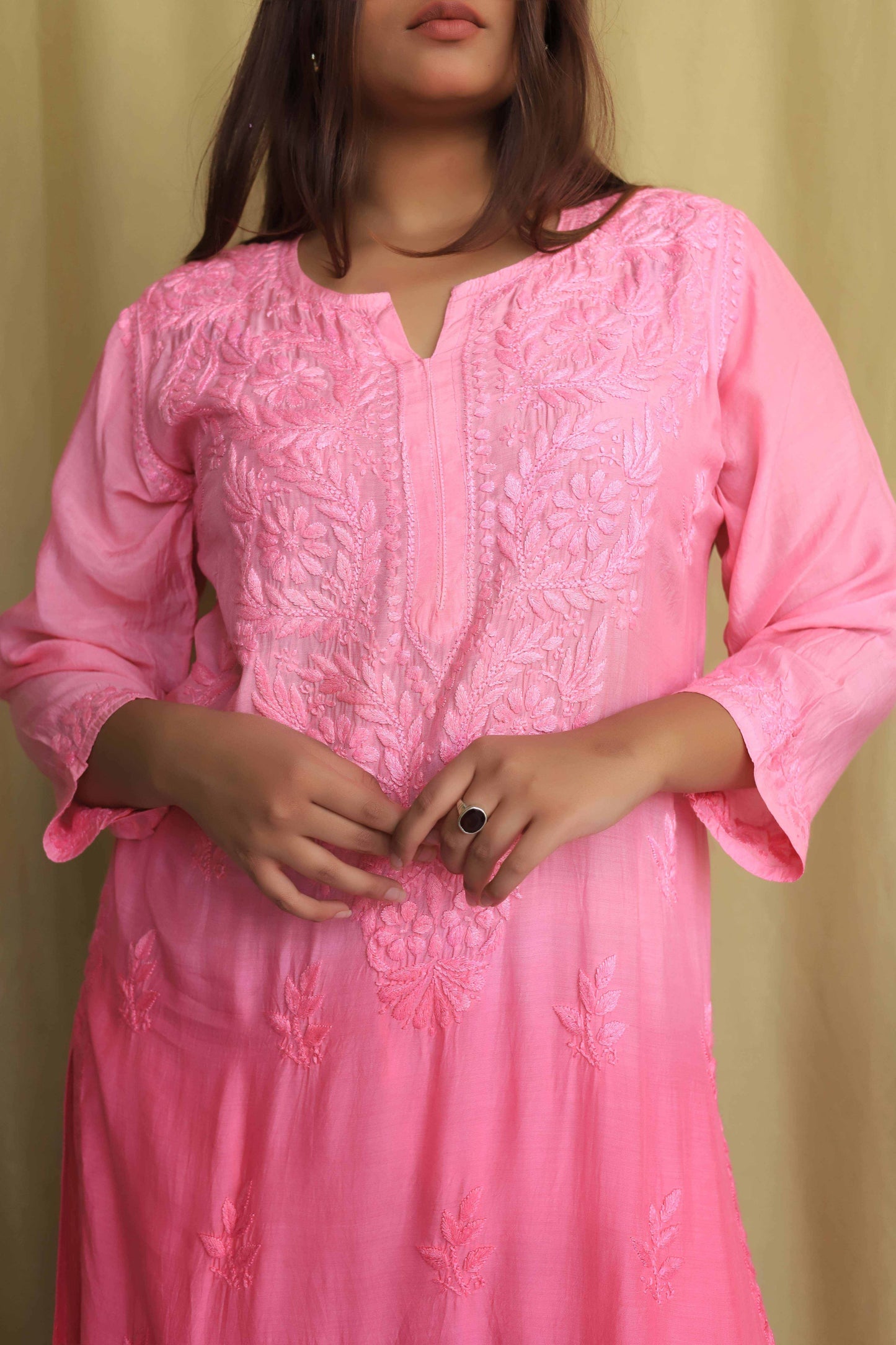 Premium Muslin Chikankari kurta palazzo set - Baby Pink ( Dual tone)