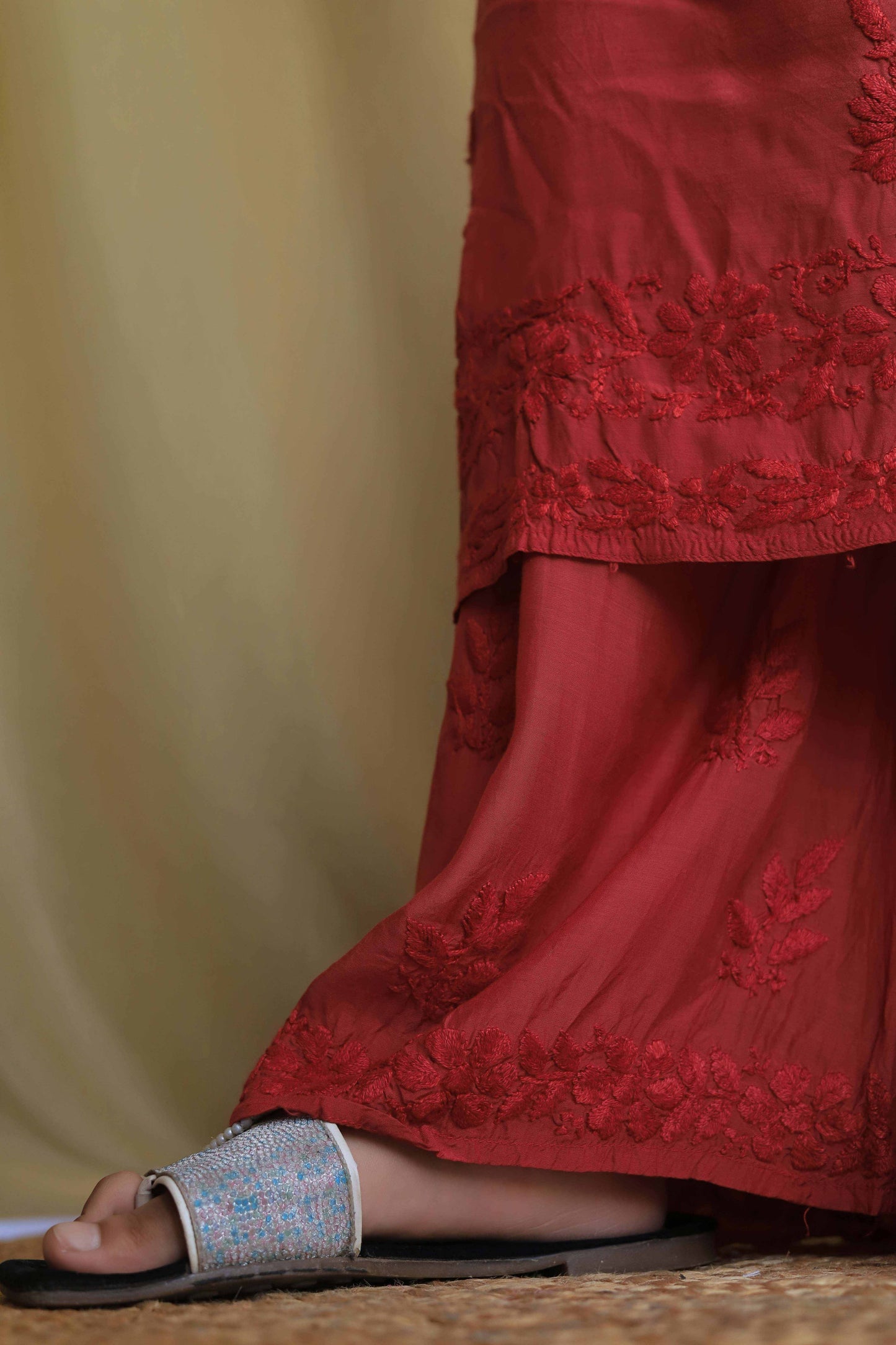 Premium Muslin Chikankari Kurta Palazzo set - Brick Orange ( Dual tone)