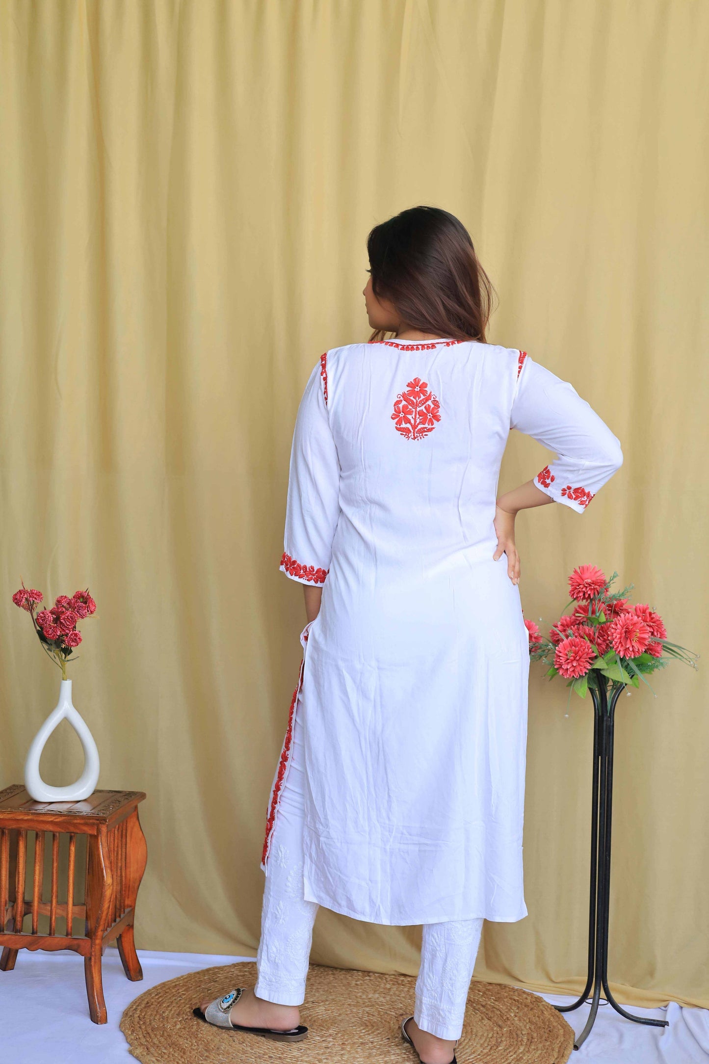 Premium Modal Chikankari Kurti - Red