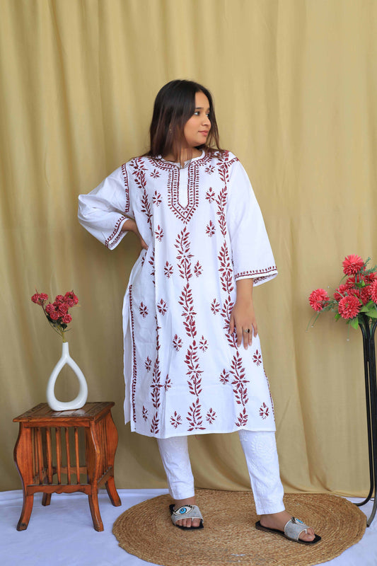 Aabdaar Cotton Chikankari Kurta - White