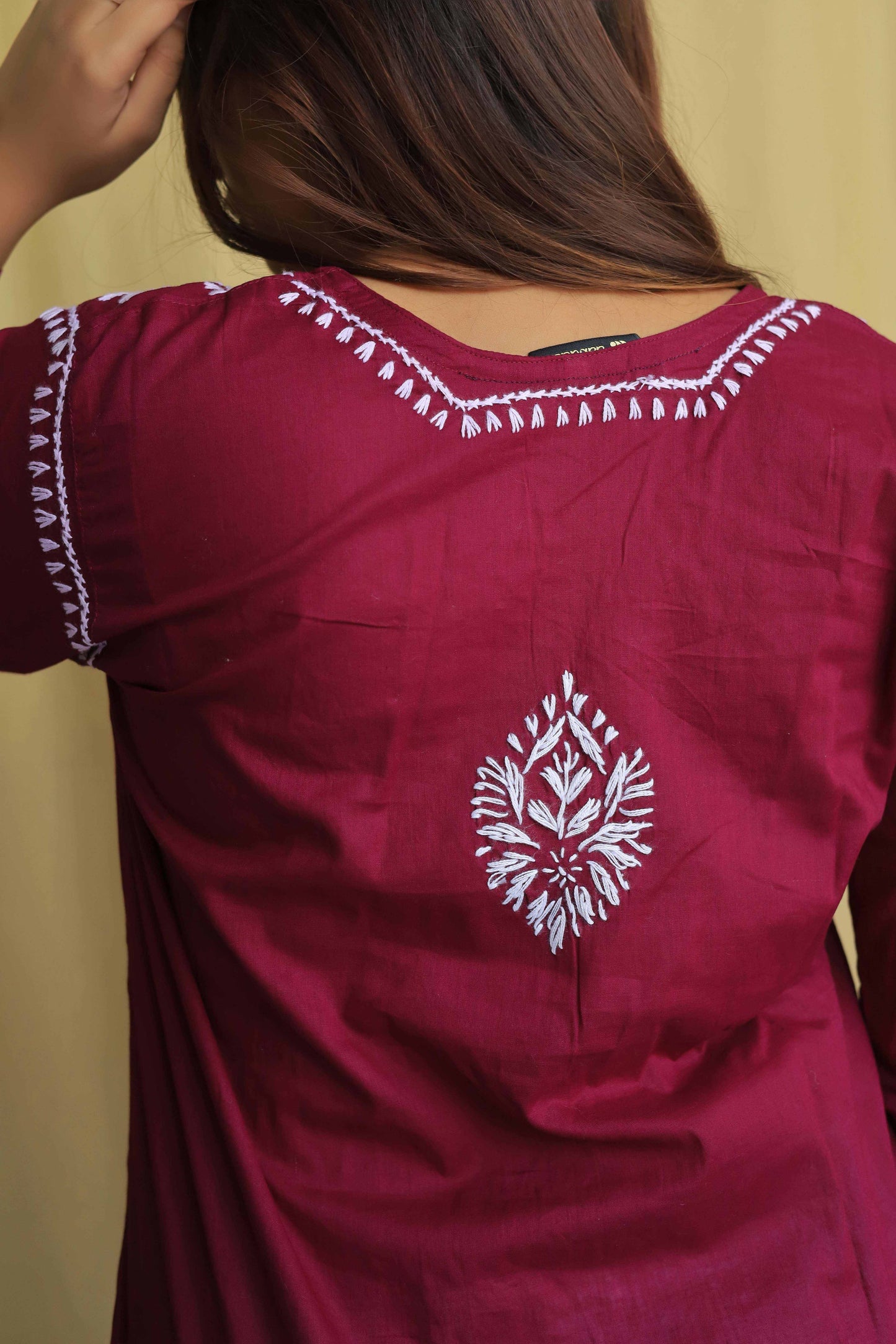 Cotton Chikankari Kurta - Rose Red