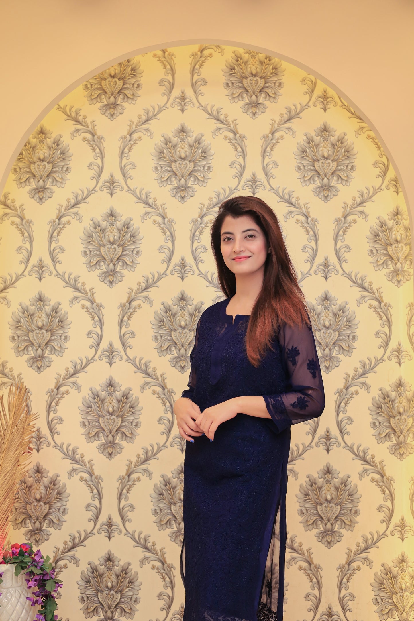Aabdaar Premium Georgette Kurta - Navy Blue