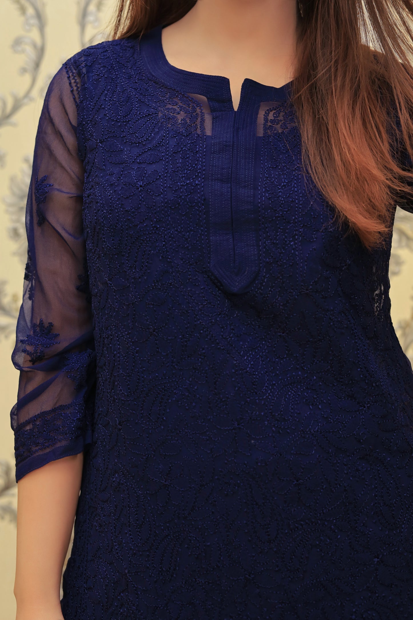 Aabdaar Premium Georgette Kurta - Navy Blue