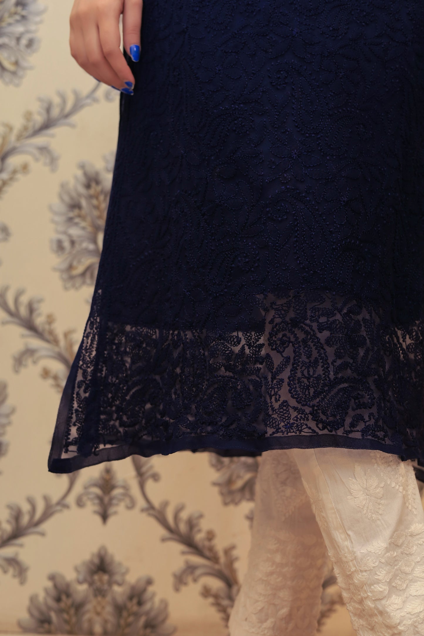 Aabdaar Premium Georgette Kurta - Navy Blue