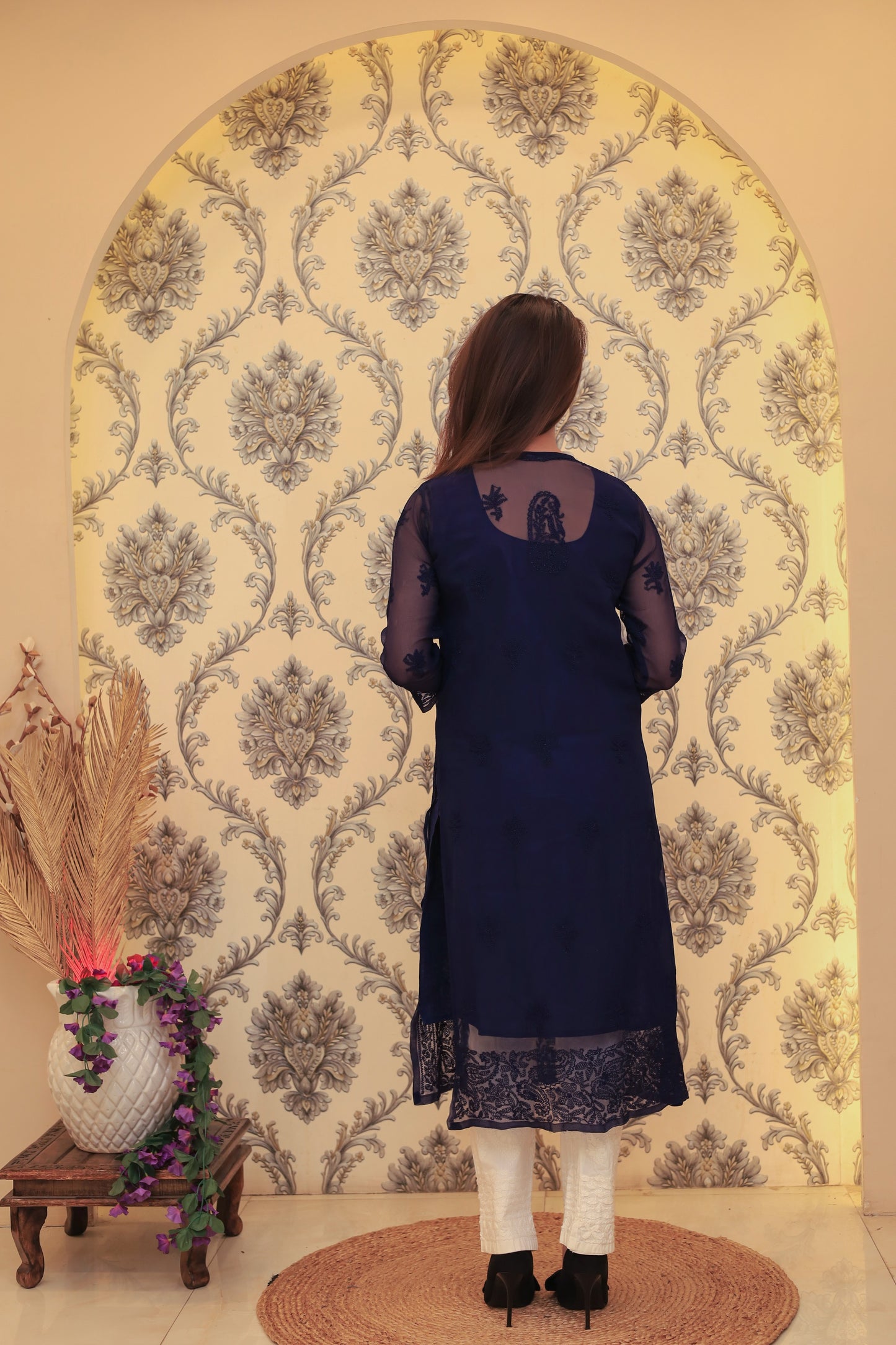 Aabdaar Premium Georgette Kurta - Navy Blue