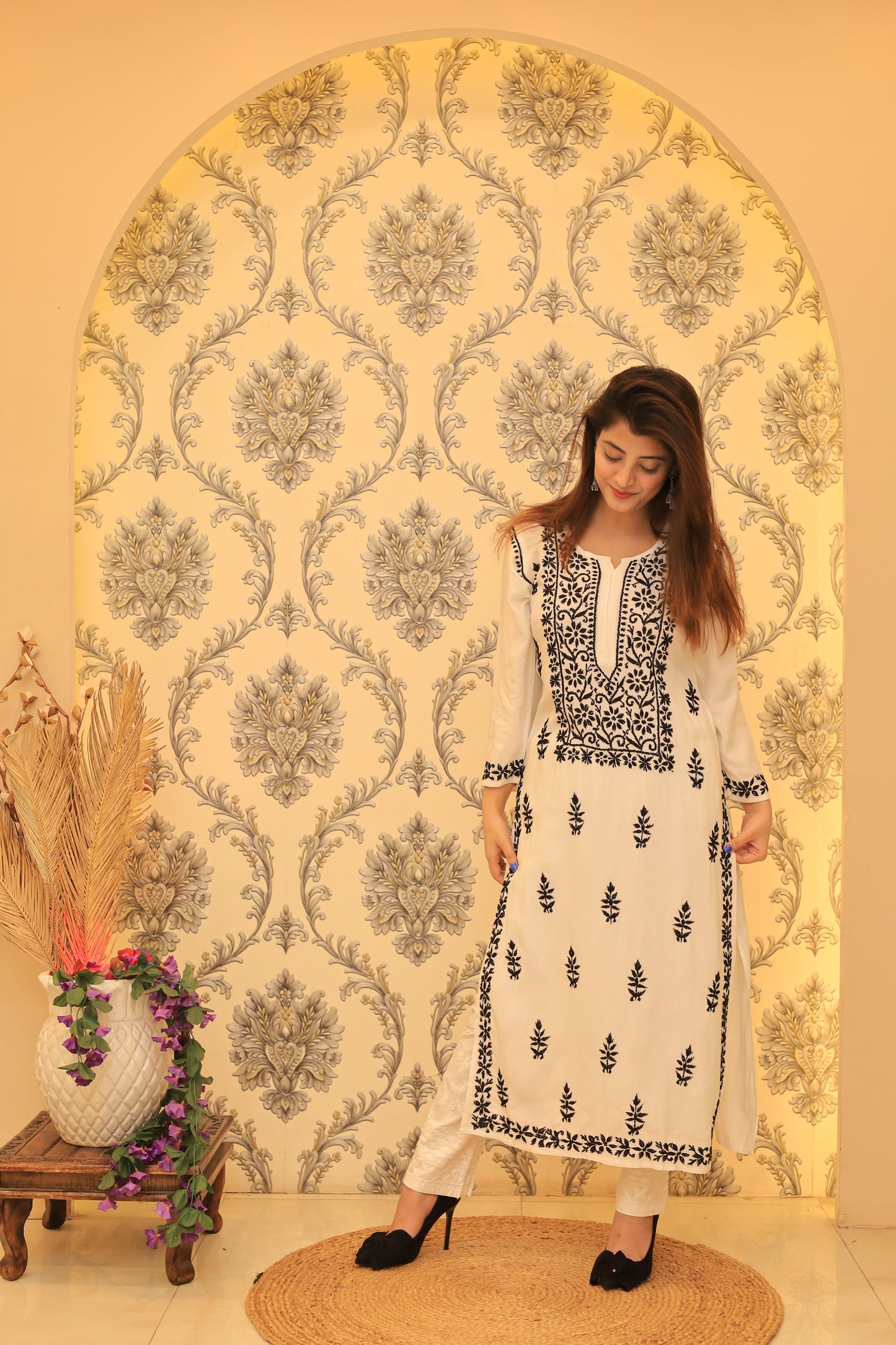 Premium Modal Chikankari Kurta - Black