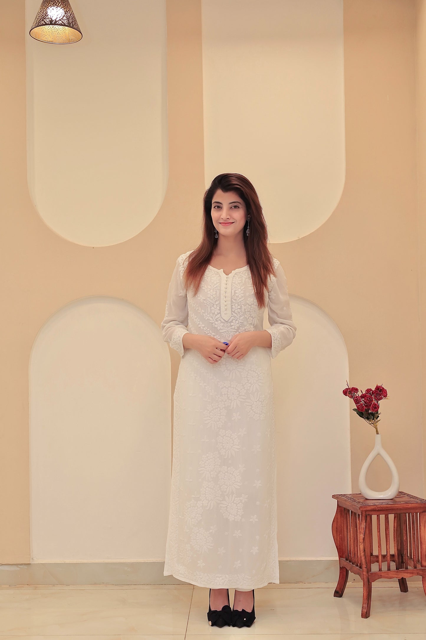 Premium Viscose 3D work Chikankari Kurta - White