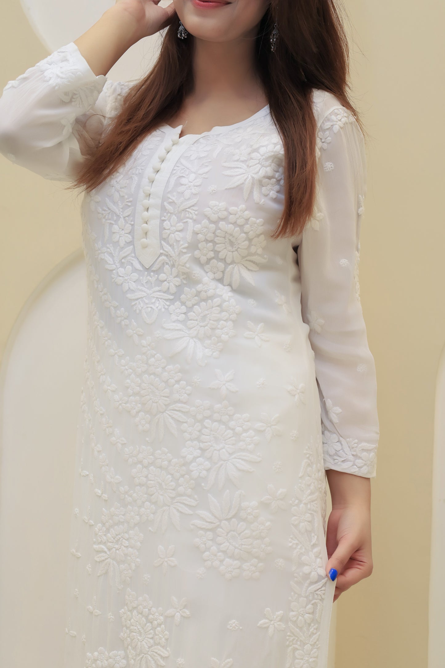 Premium Viscose 3D work Chikankari Kurta - White