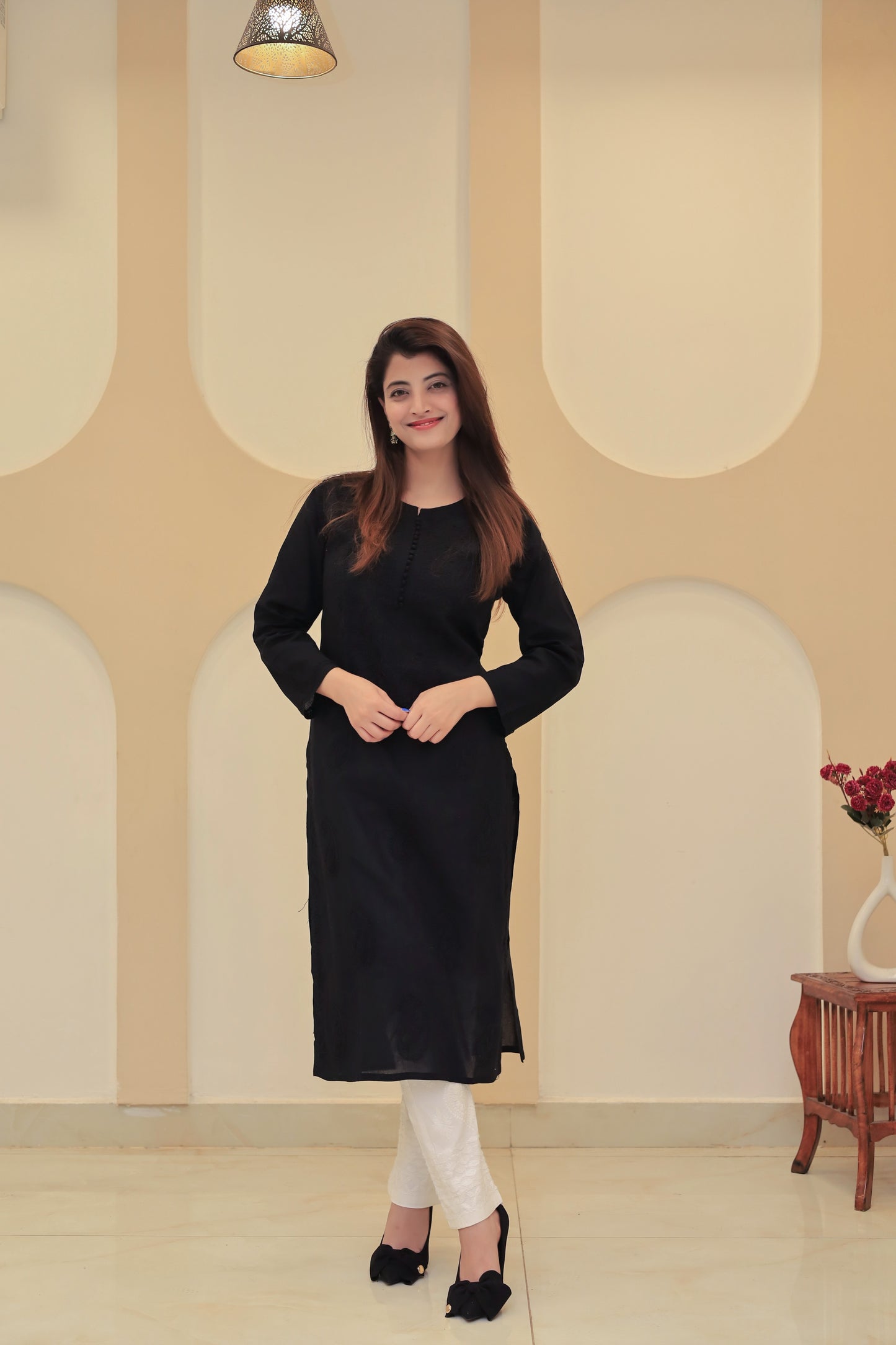 Cotton Chikankari Kurta - Black