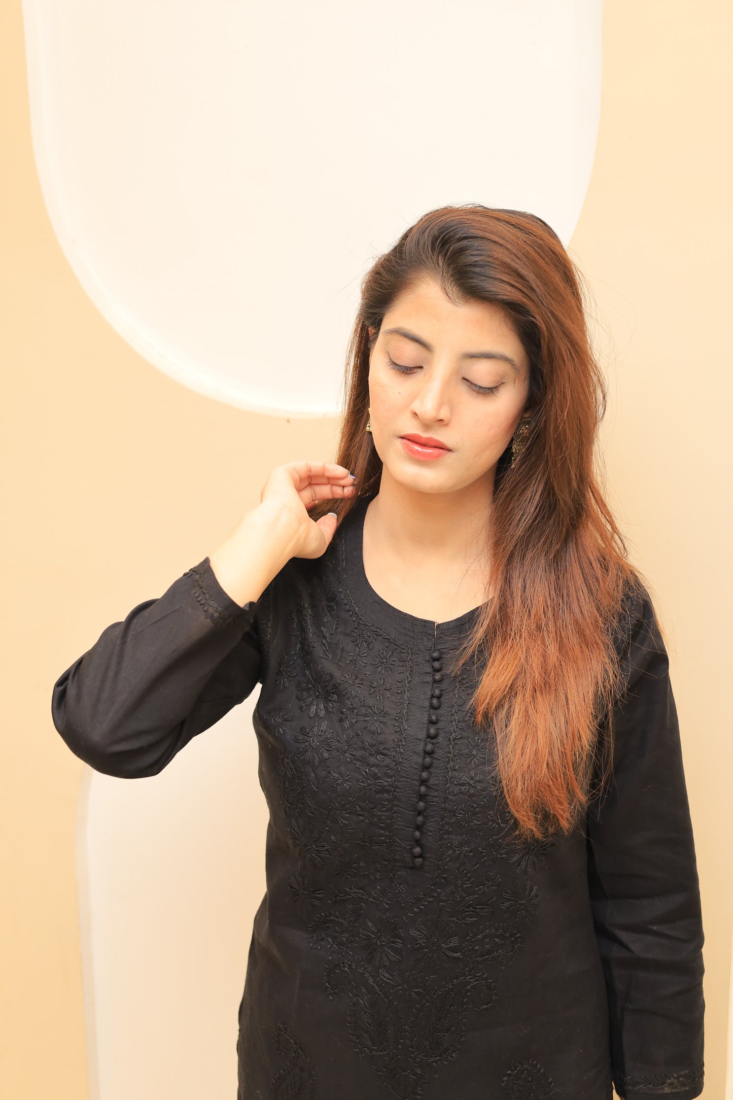 Cotton Chikankari Kurta - Black