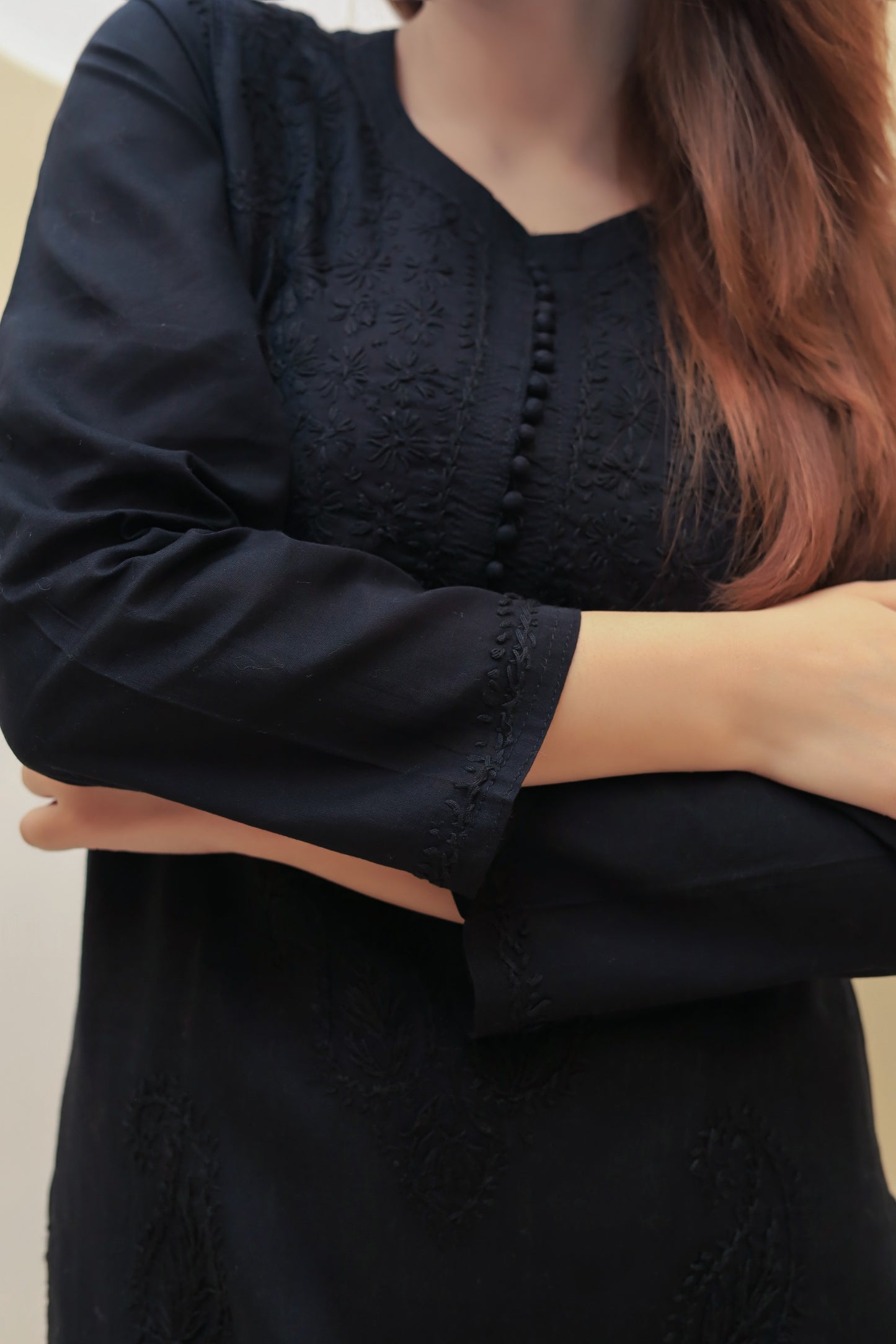 Cotton Chikankari Kurta - Black