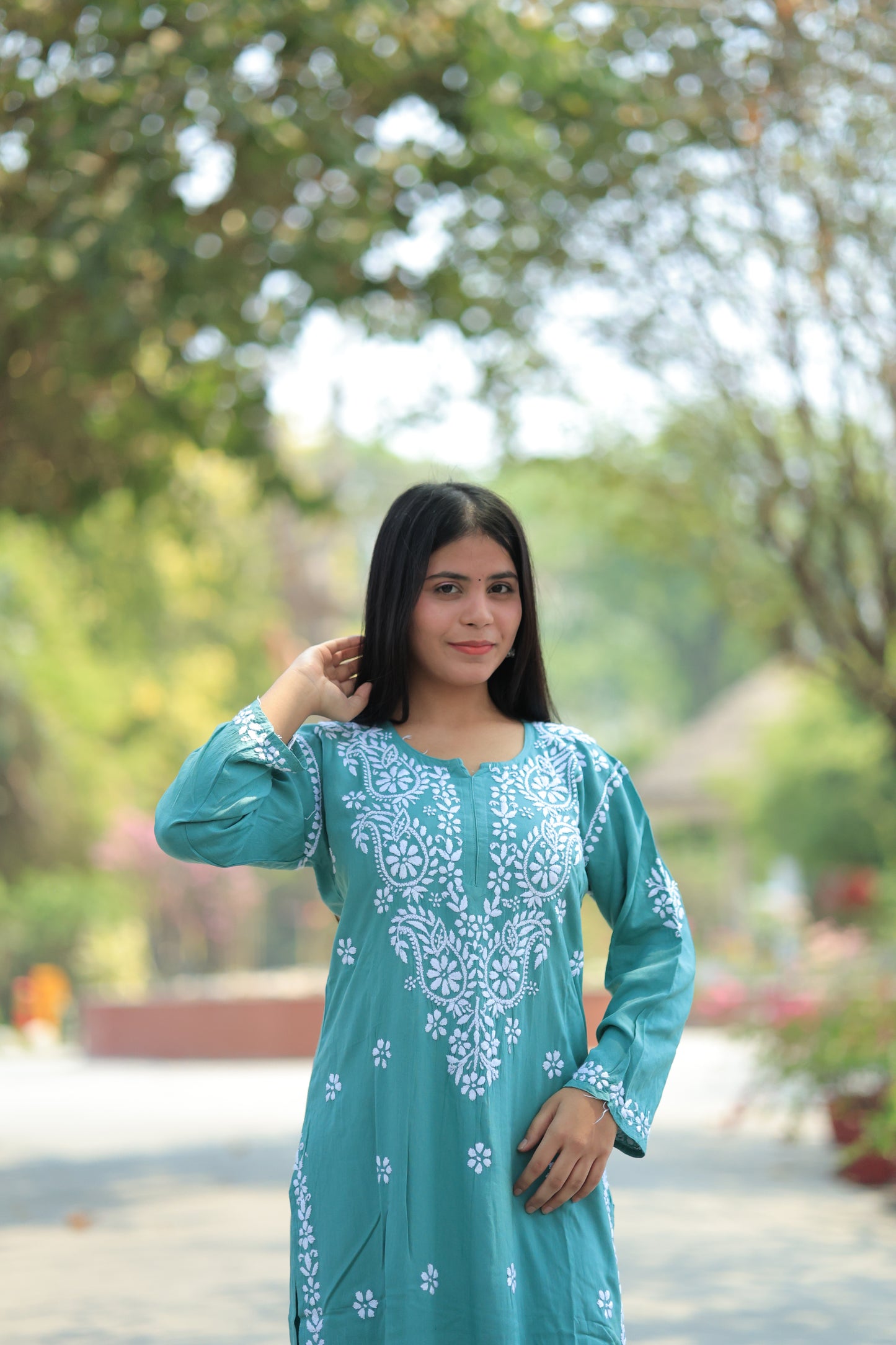 Aabdaar Premium Rayon Chikankari Set - Blue