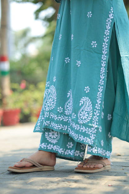 Aabdaar Premium Rayon Chikankari Set - Blue