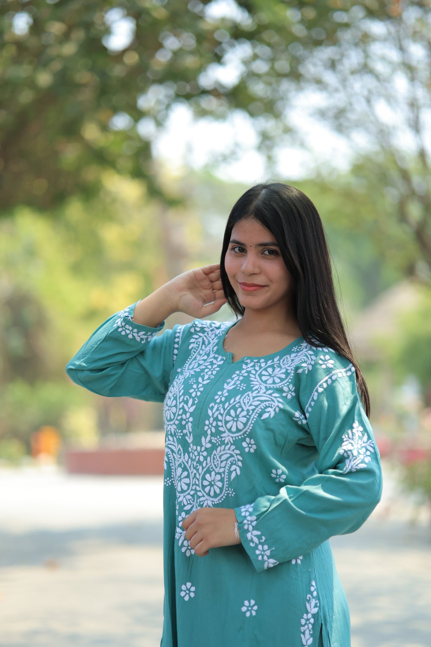 Aabdaar Premium Rayon Chikankari Set - Blue