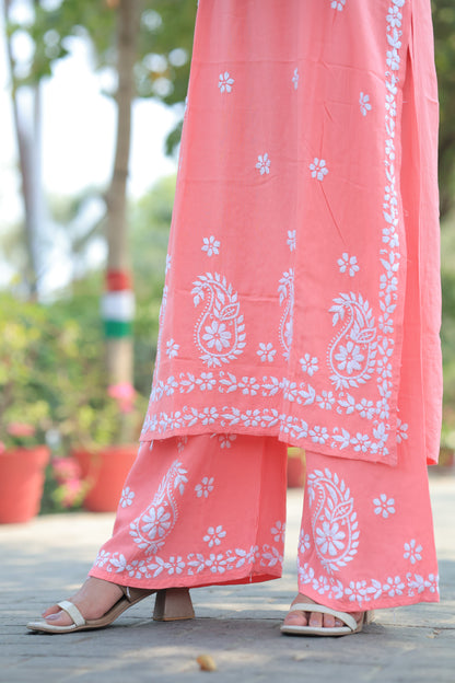 Aabdaar Premium Rayon Chikankari Set - Pink