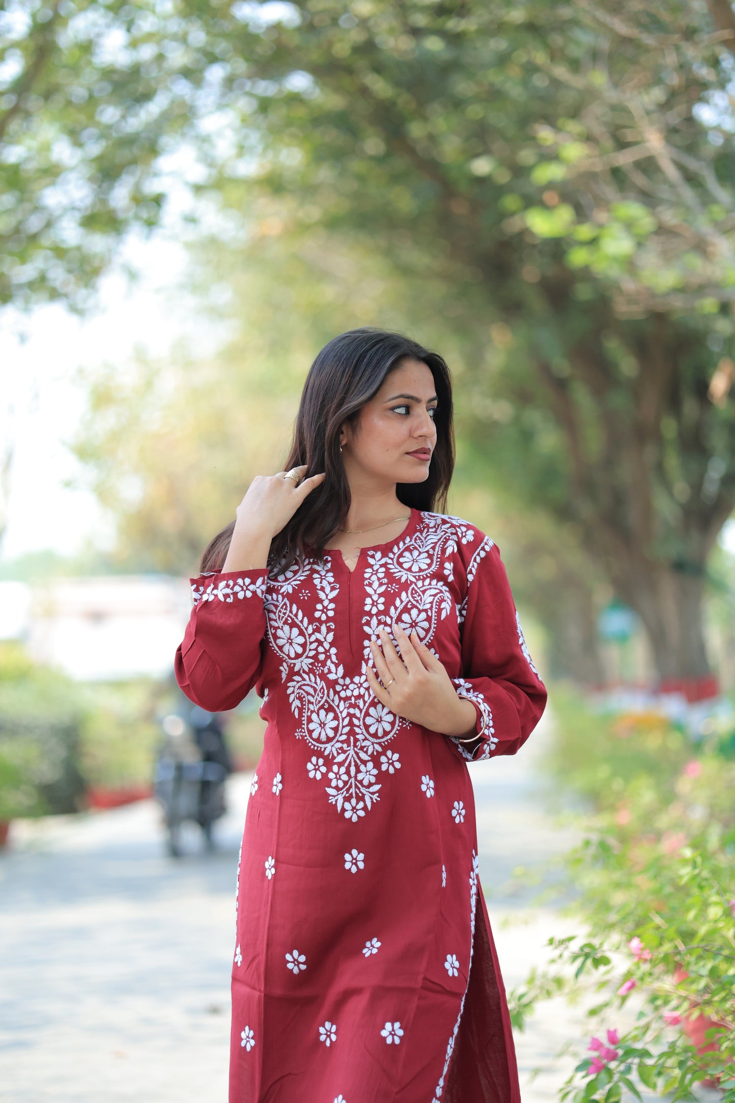 Aabdaar Premium Rayon Chikankari Set - Red