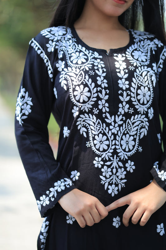 Aabdaar Premium Rayon Chikankari Set - Black