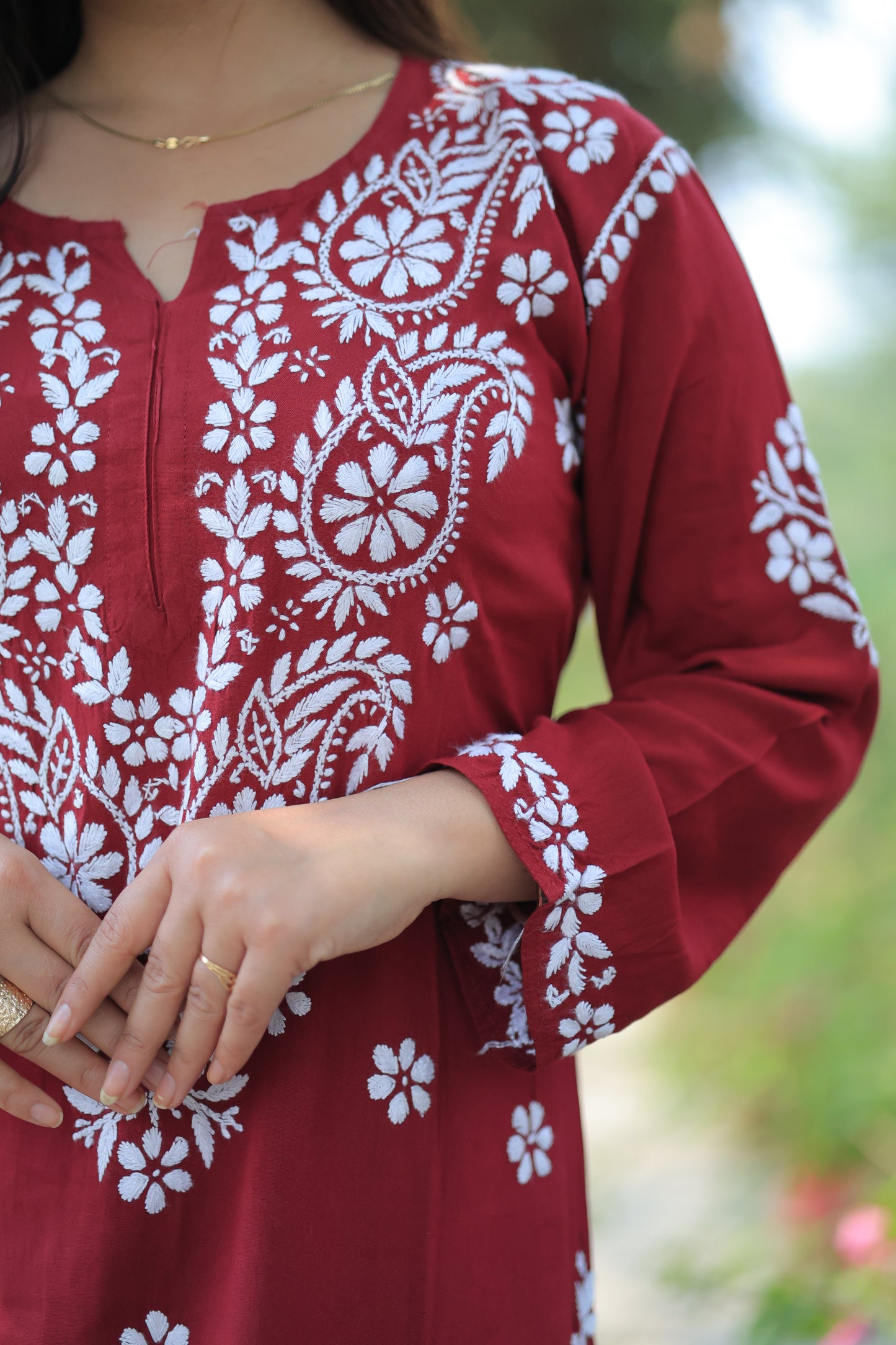 Aabdaar Premium Rayon Chikankari Set - Red