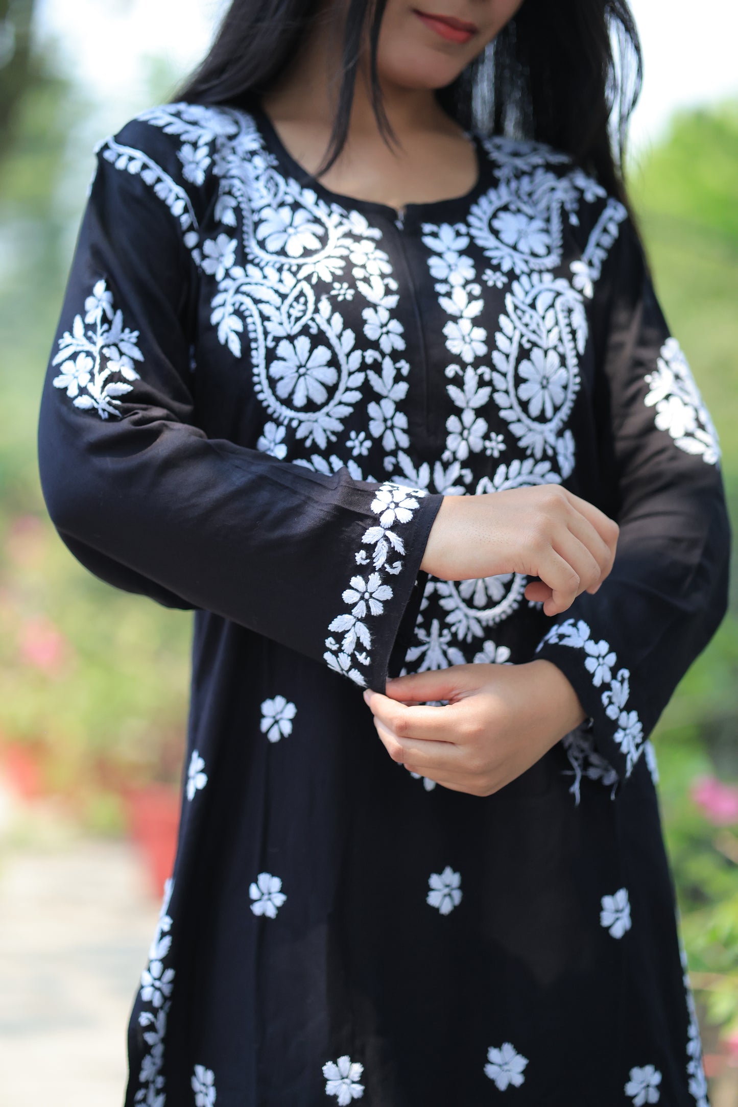Aabdaar Premium Rayon Chikankari Set - Black