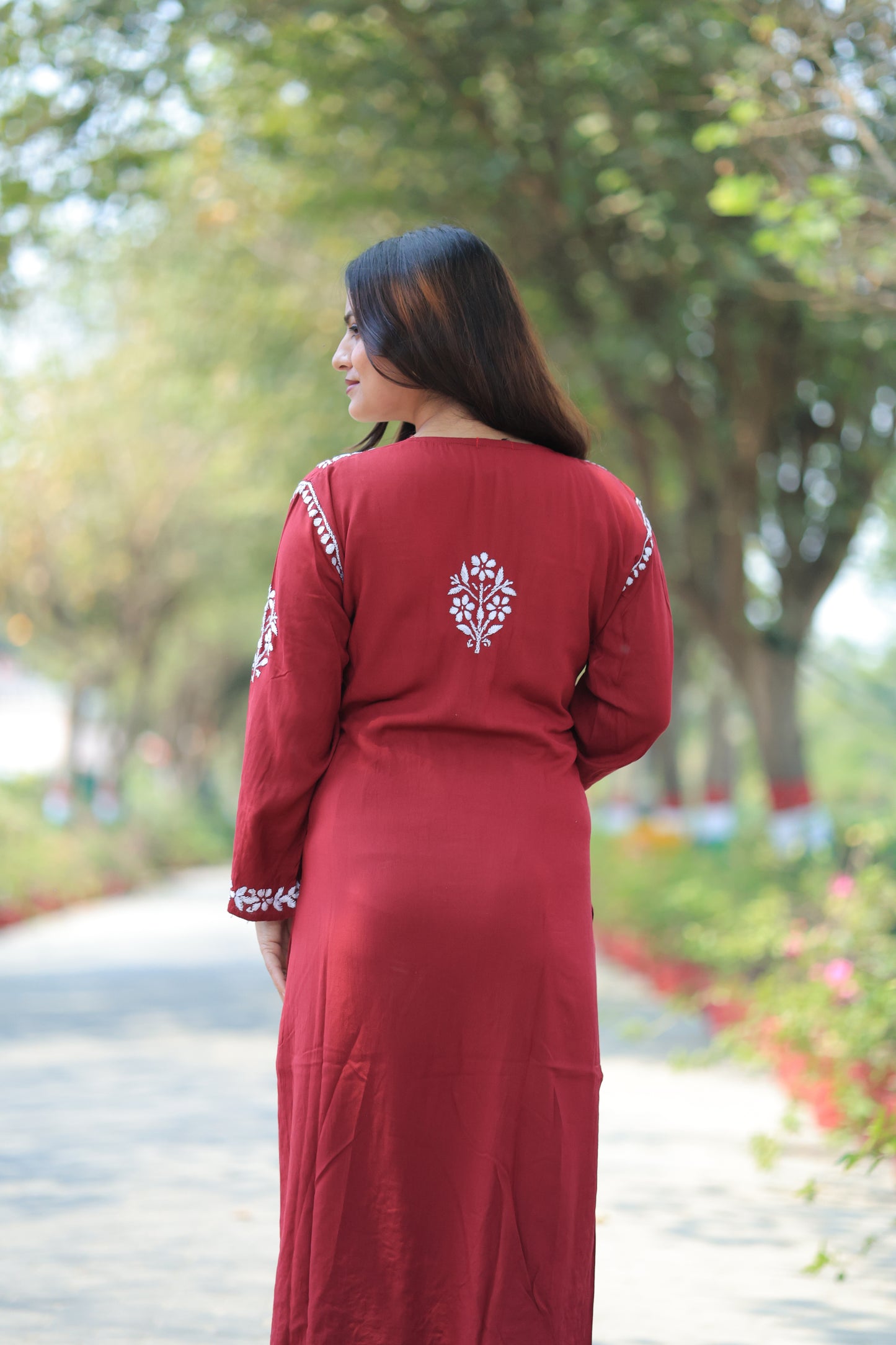 Aabdaar Premium Rayon Chikankari Set - Red
