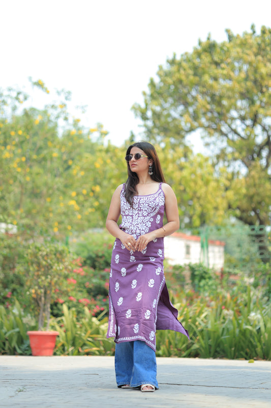 Purple Step Chikankari Kurti – Aabdaar