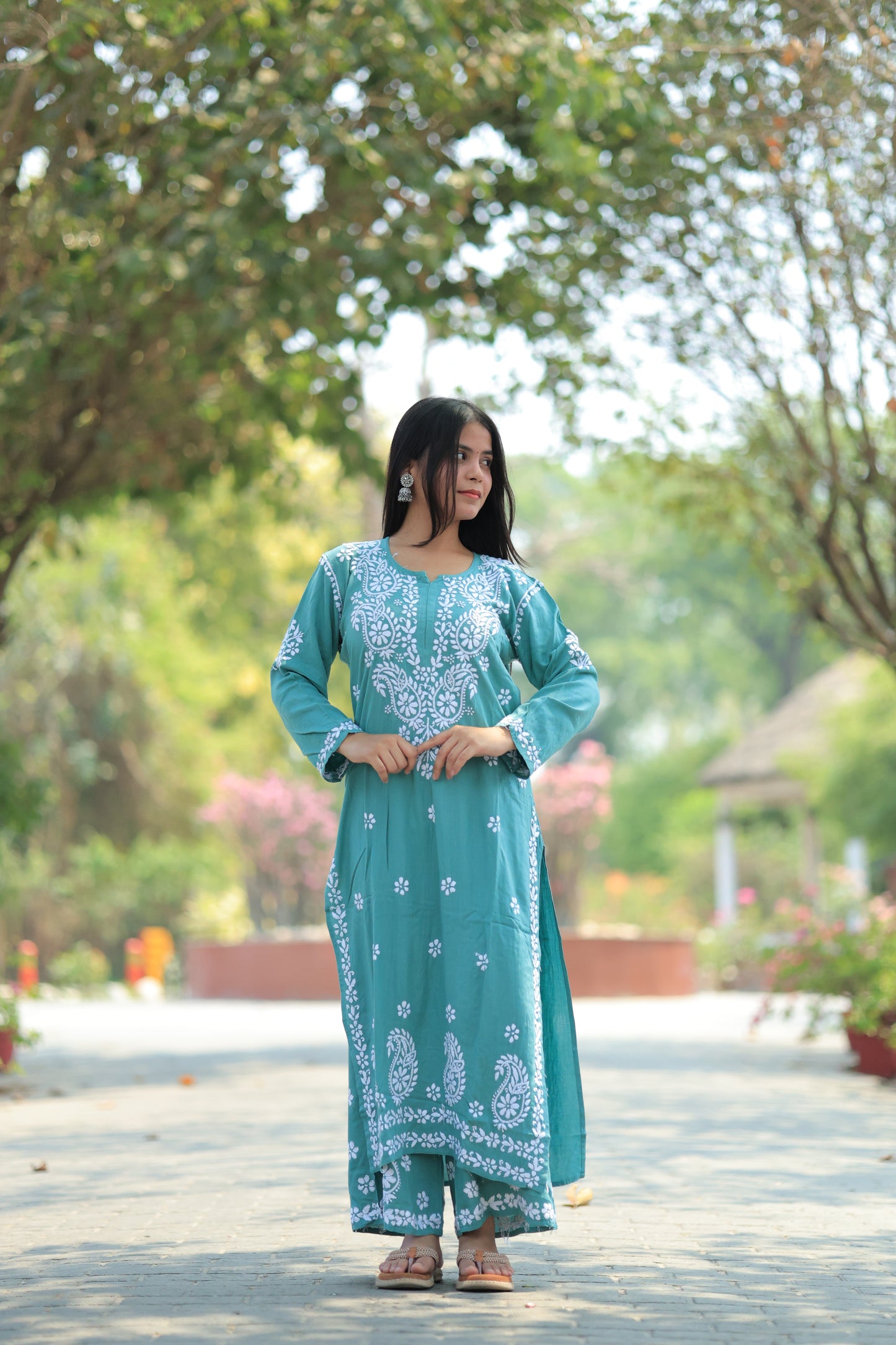 Aabdaar Premium Rayon Chikankari Set - Blue