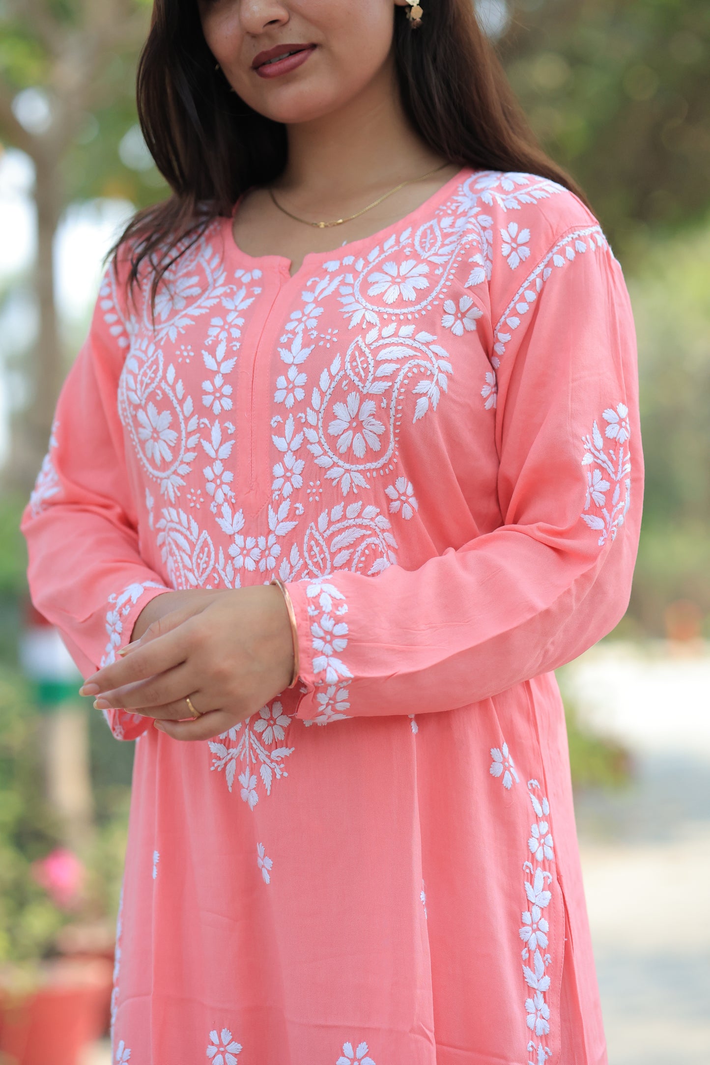 Aabdaar Premium Rayon Chikankari Set - Pink